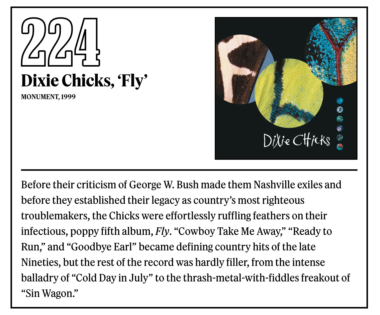 224位：ディクシー・チックス『Fly』｜「歴代最高のアルバム500選」を