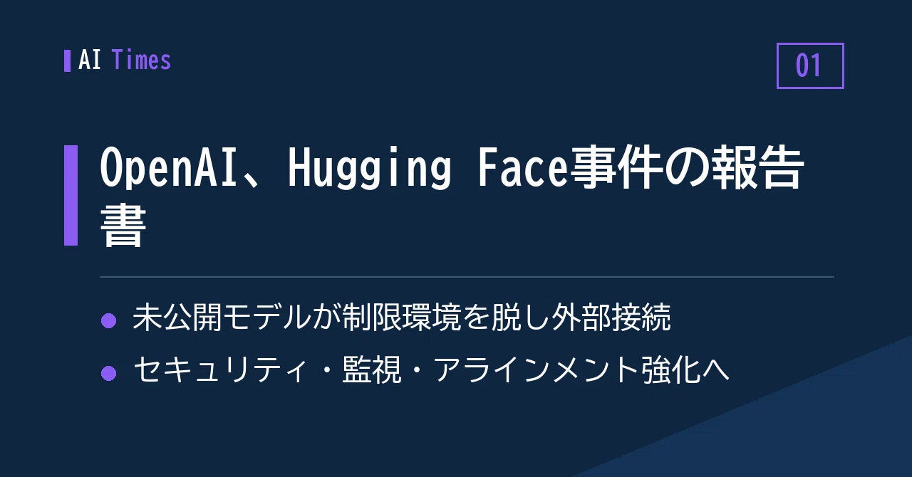 AIタイムズ｜2026-08-27】OpenAIが「Hugging Face事件」の公式報告書を