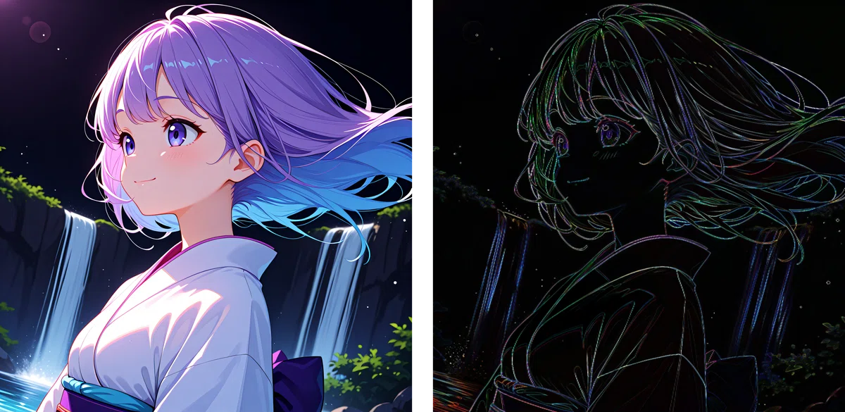 画像２のUltraSharp_ESRGANのアップスケール結果とカラー差分マップ（4倍強調）