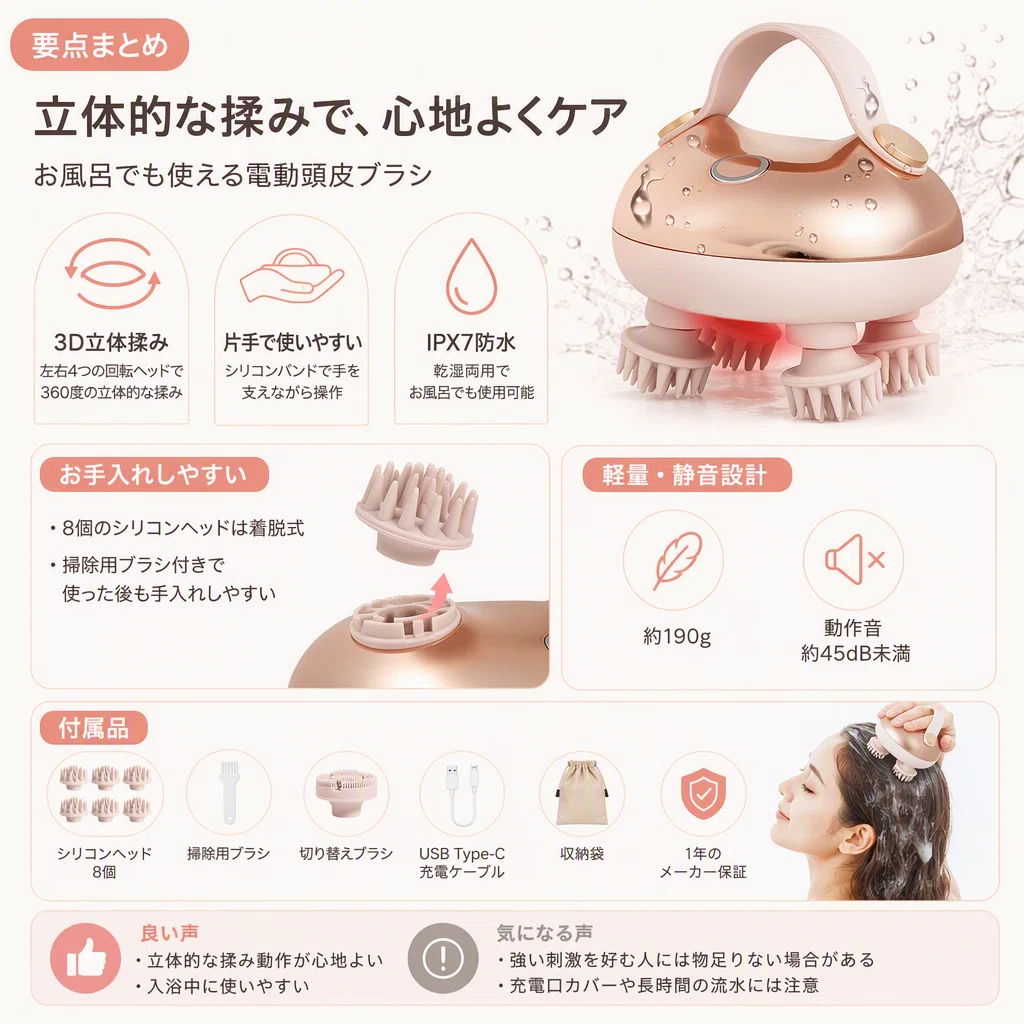 電動頭皮ブラシはどれを選ぶ？振動式・回転式・揉みほぐし式の違いを
