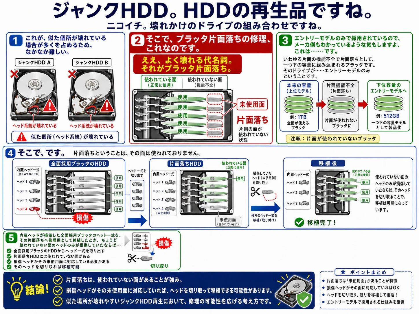 物理的に故障したHDDの再生品レビュー - ヘッド交換後の観察 その2 -｜IUEC
