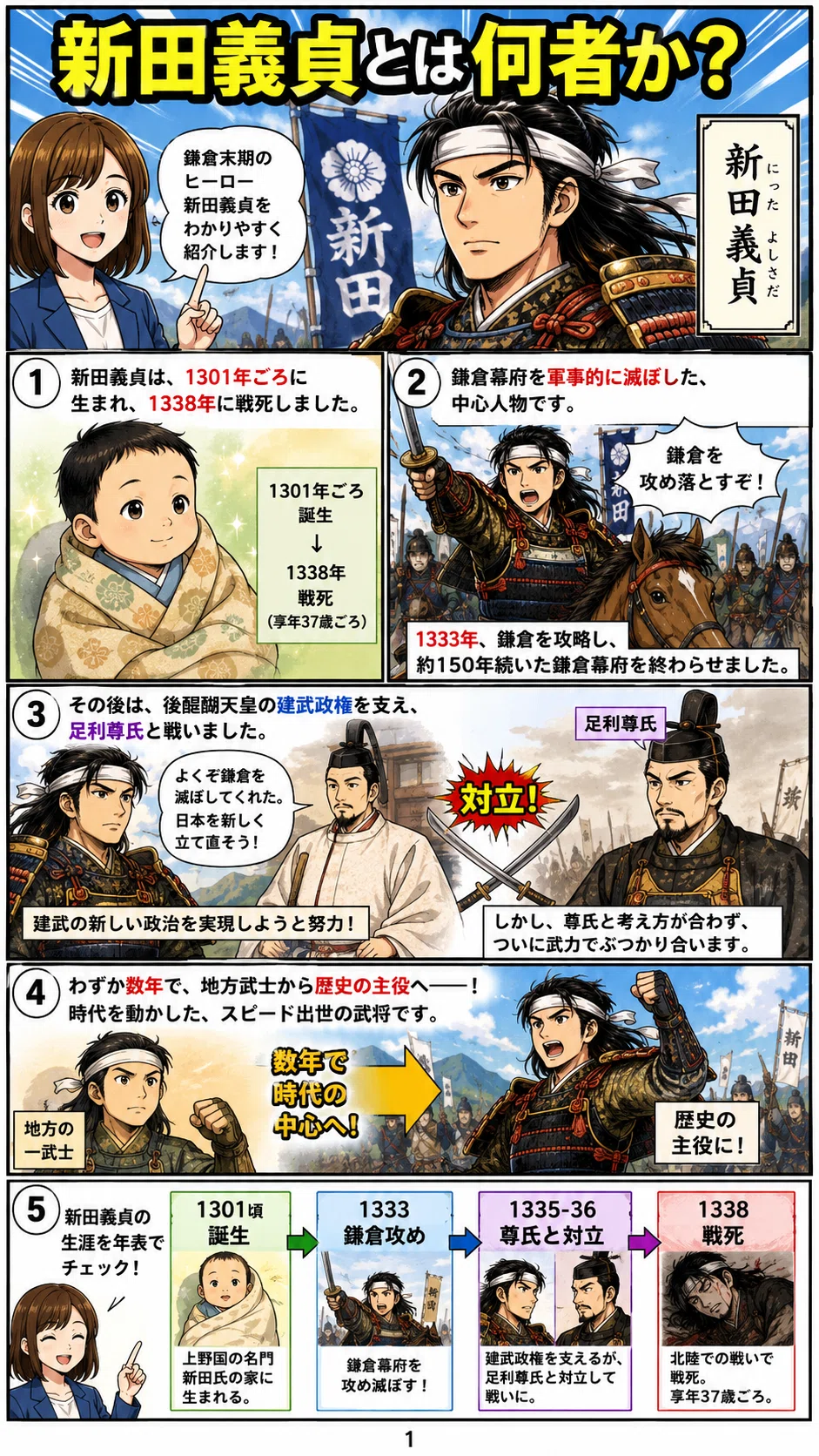 漫画でわかる】新田義貞とは何者か？ 鎌倉幕府を滅ぼし、足利尊氏と