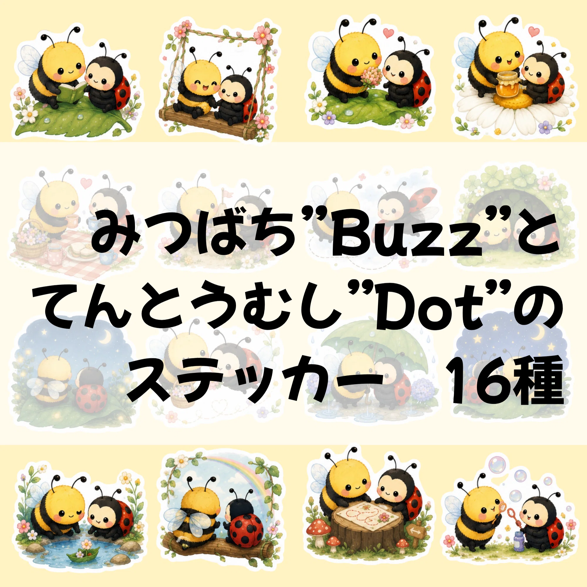 デジタルステッカー16種】かわいいみつばち”Buzz”とてんとうむし”Dot