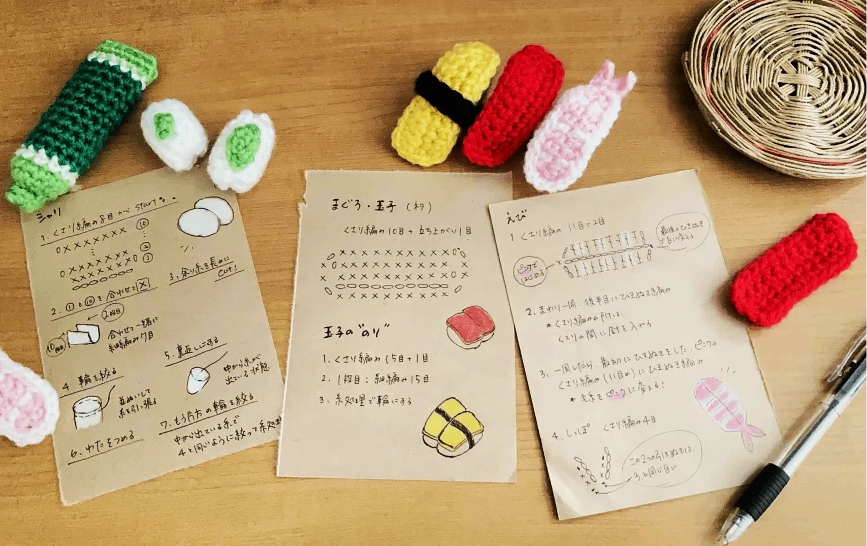 ENTH セットリスト手書きメモ(笑) ゆる手芸レシピ】小さなお寿司セットと、手書きメモの時間。｜すみれ