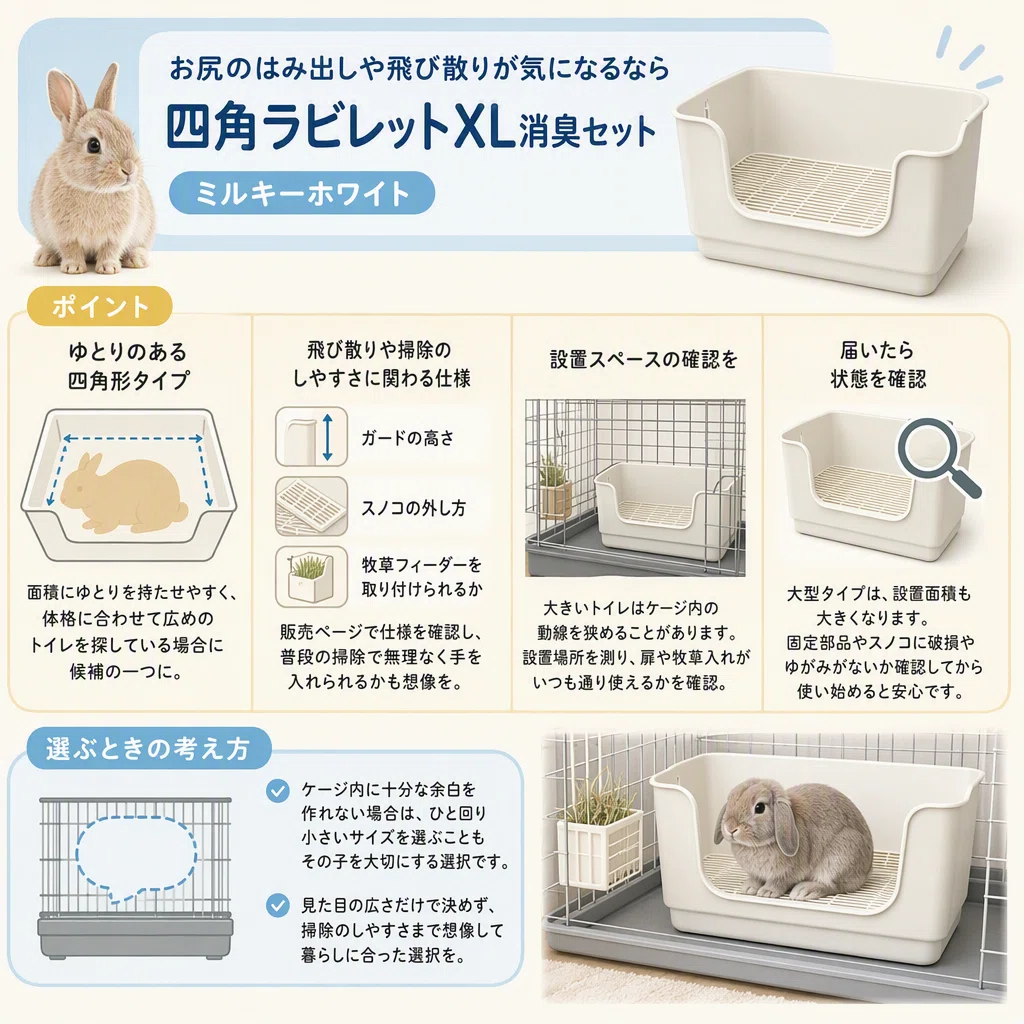 うさぎがゆったり使えて掃除も続くトイレ選び｜ケージの余白と毎日の