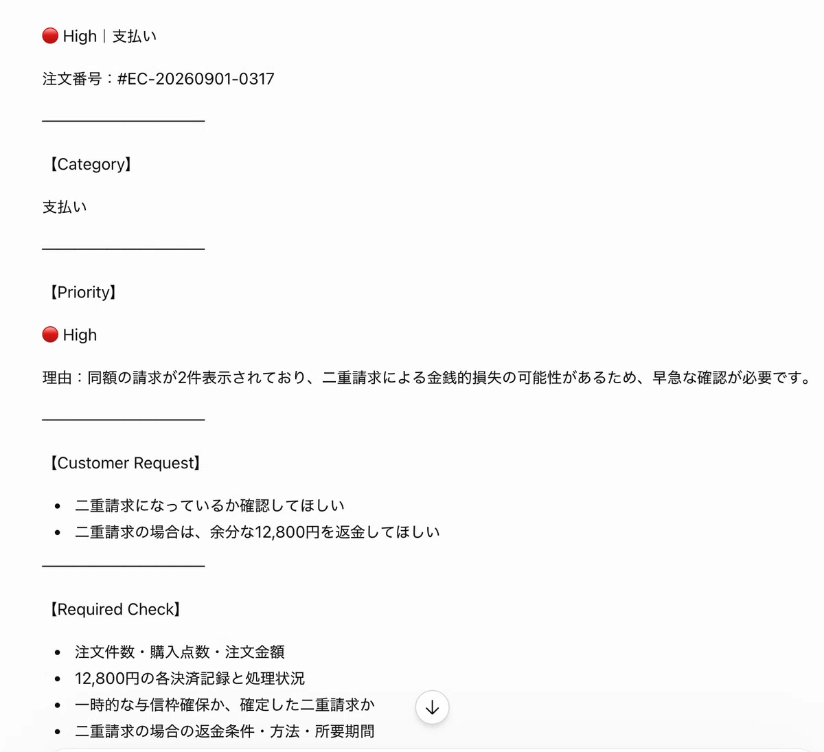 Test result for a duplicate charge inquiry