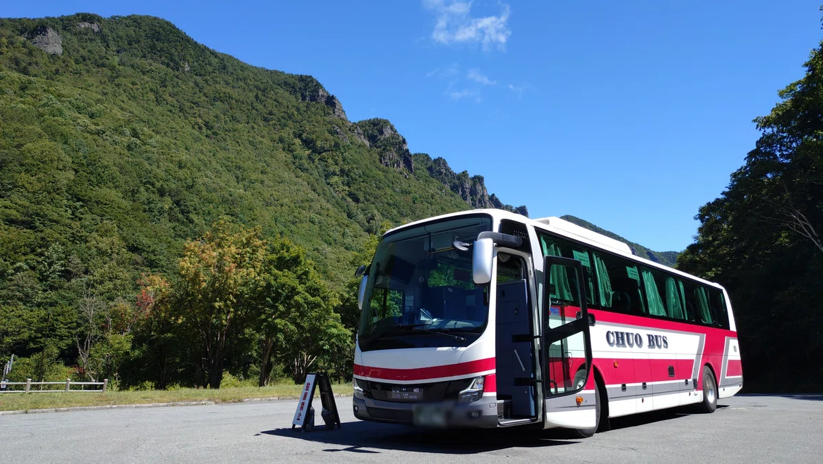 上川町 層雲峡ターミナルに停車するドリーミントオホーツク号