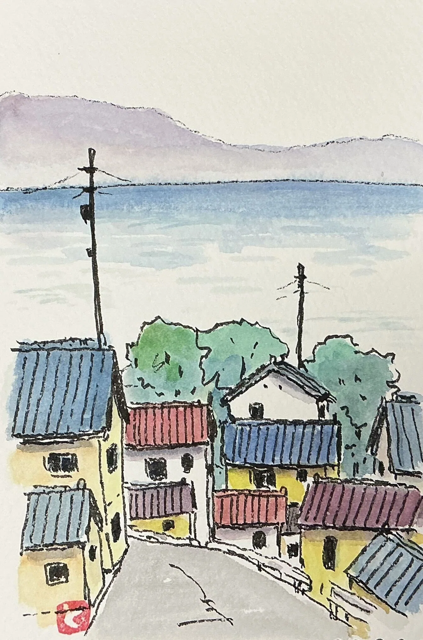 再投稿）いつもの海が見える風景2点描きました｜水彩スケッチ帖