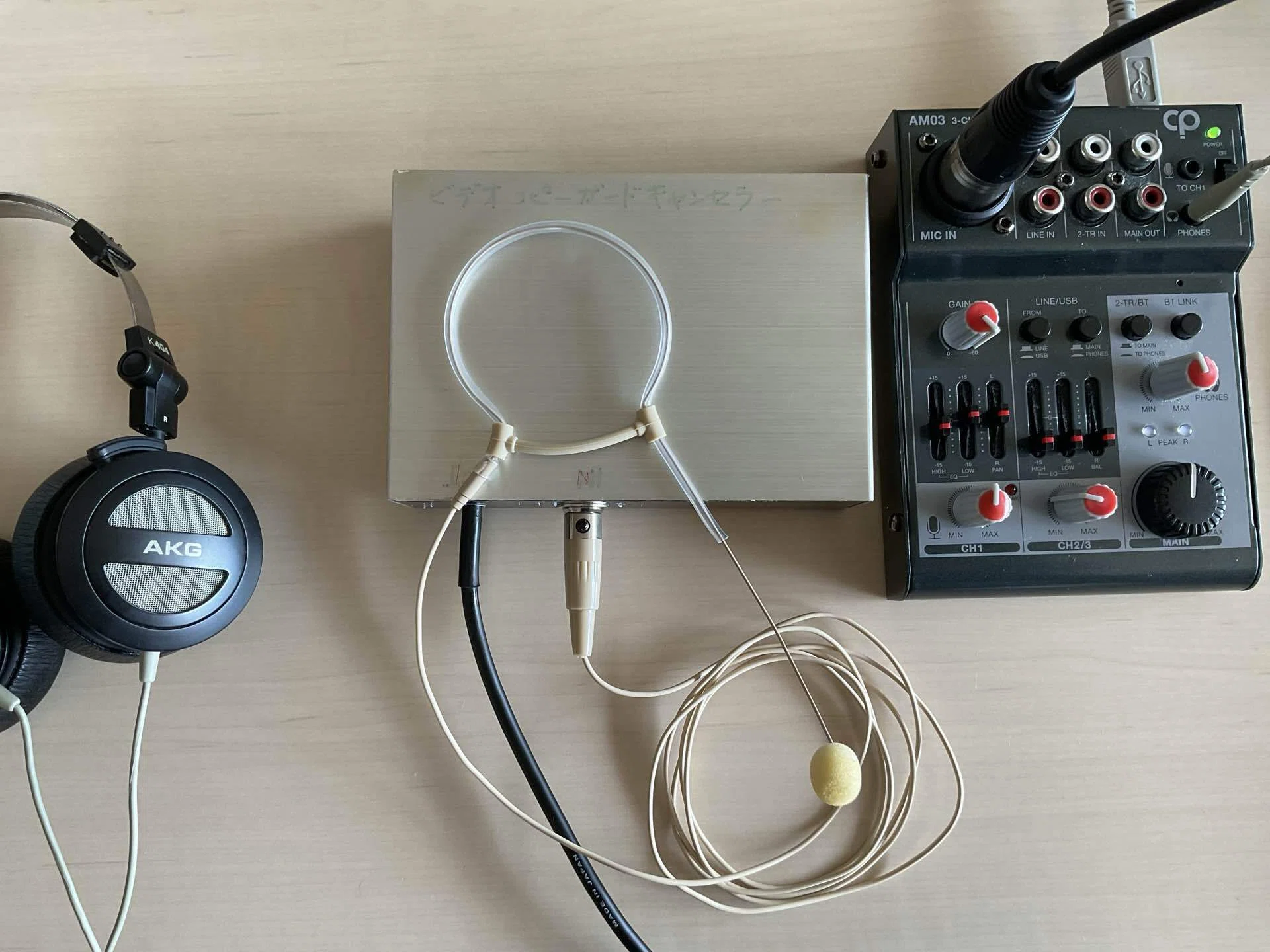 自作 マイク付き NF ステレオプリアンプ動作品の出品です。 自作マイク作ってみた！格安イヤーフックマイクをファンタム48V＆