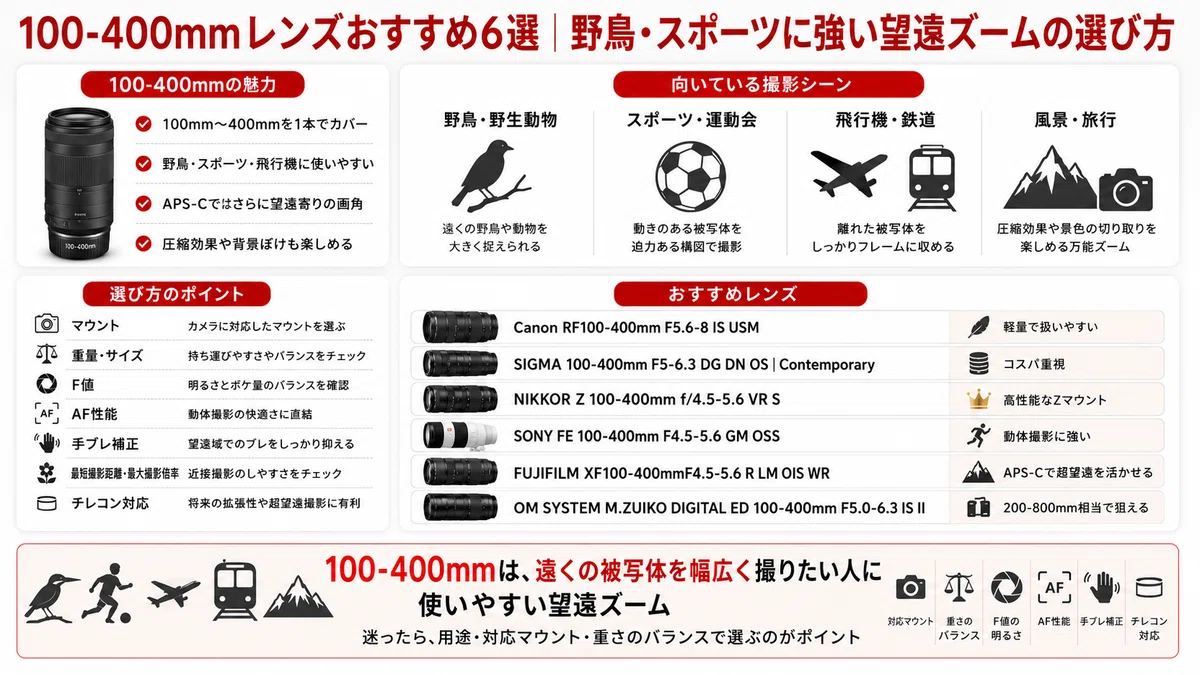 100-400mmレンズおすすめ6選｜野鳥・スポーツに強い望遠ズームの選び方