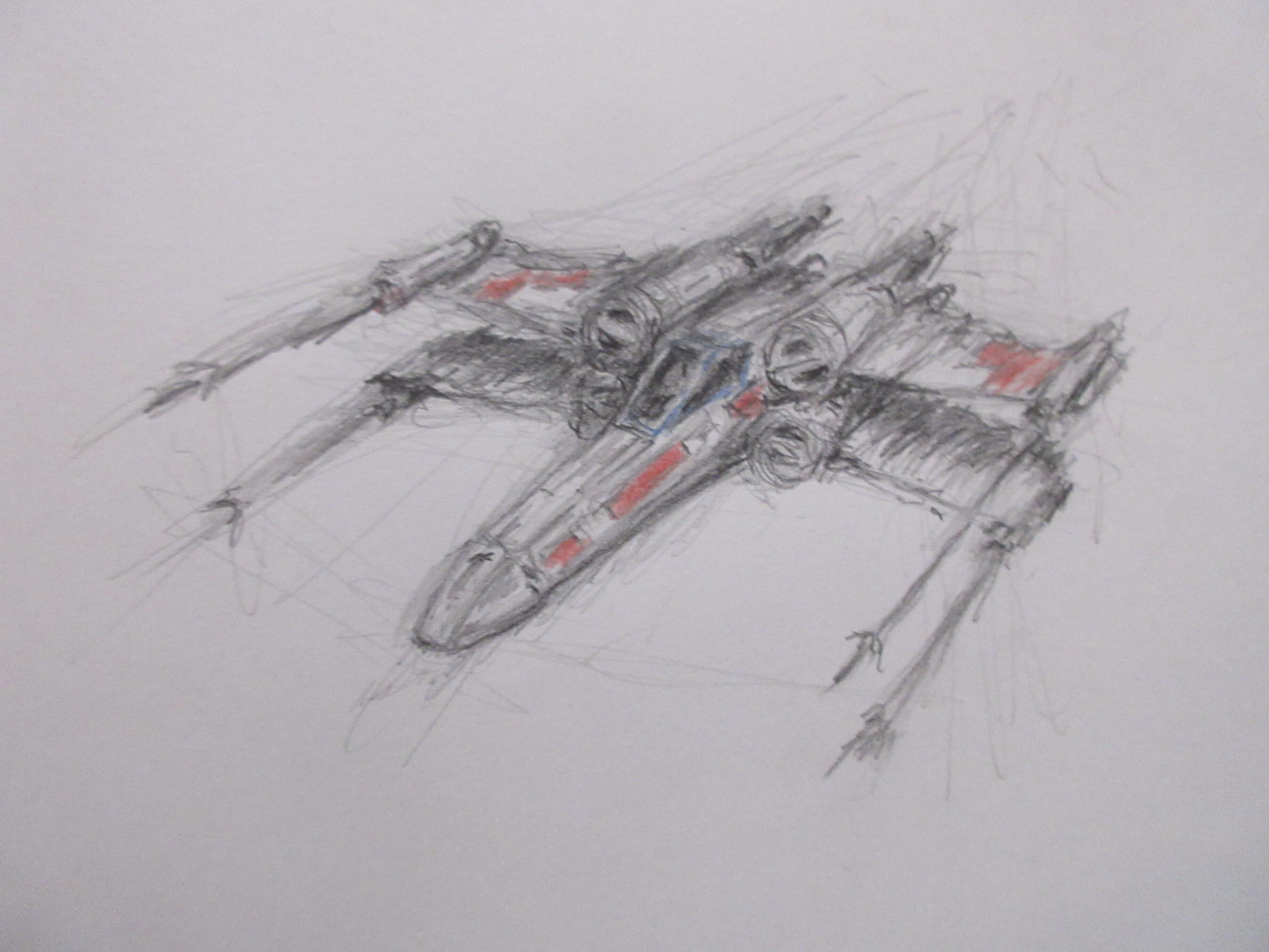 鉛筆画】可変翼戦闘機 Xウイングを鉛筆で描いてみた！ ー製作途上も