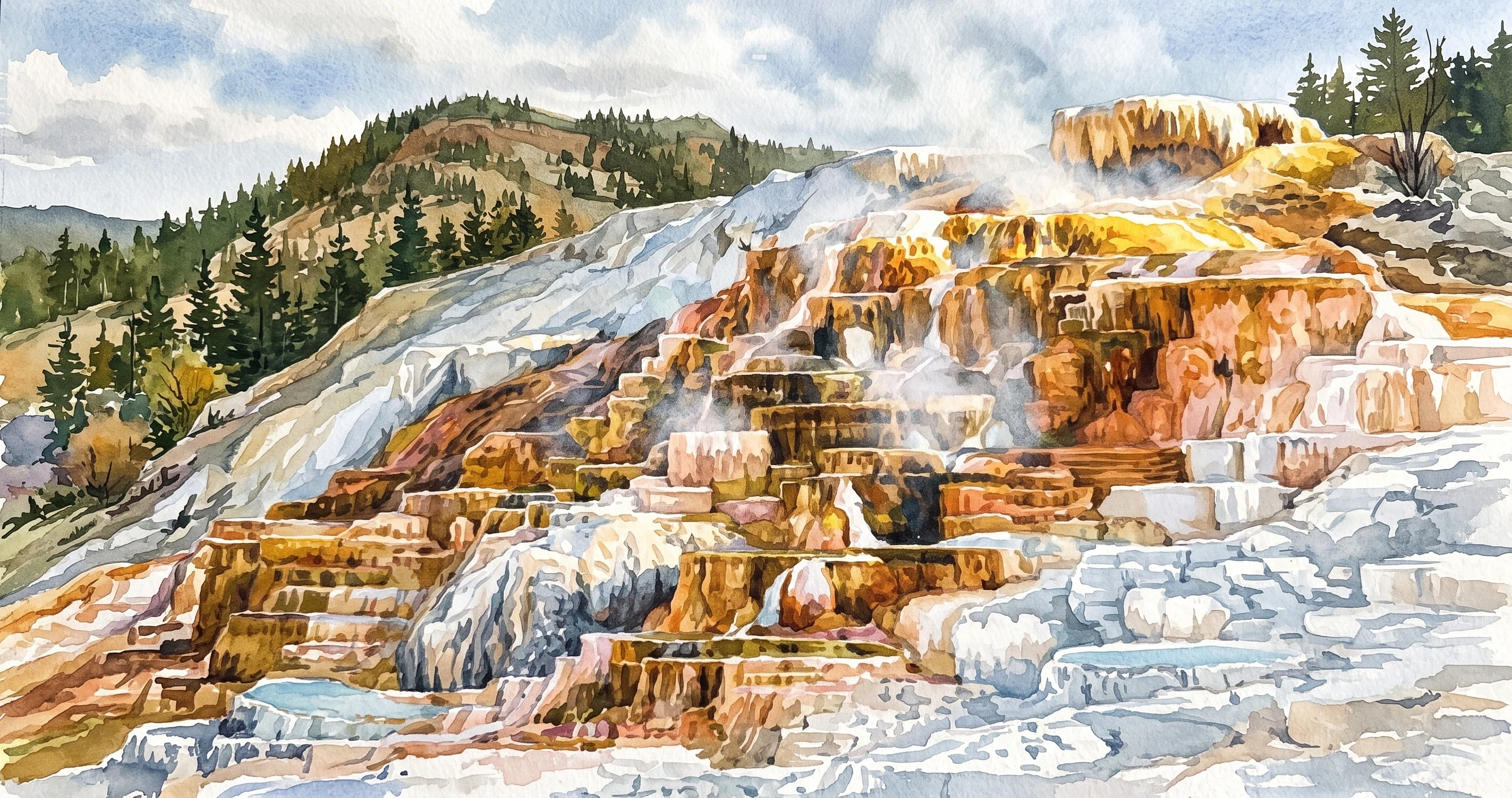 クレア・ゴールドリック ヴィンテージ ステンドグラス 草原の三匹の馬 風景 季節 旅行編 vol. 27｜イエロー・ストーン国立公園🇺🇸｜ゴーゴー先生