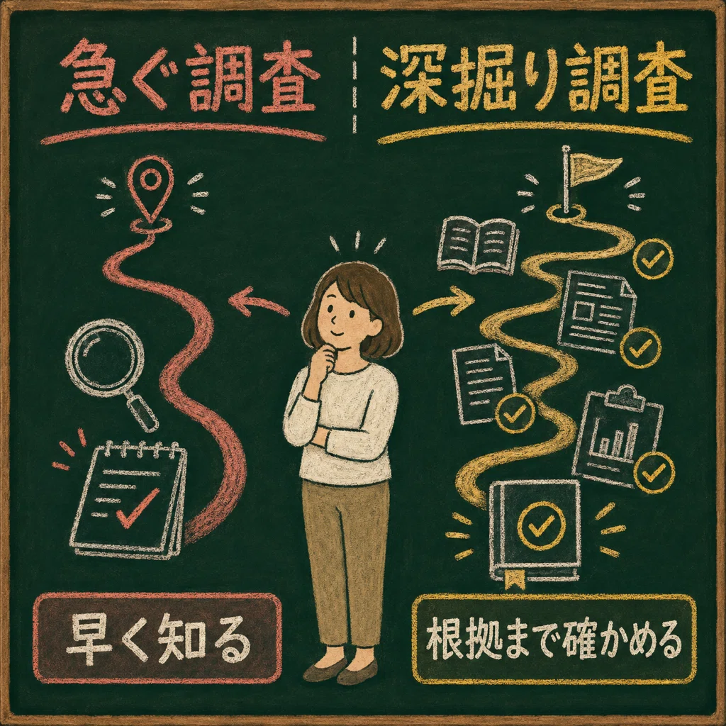 普通の調査とディープリサーチを使い分ける天秤