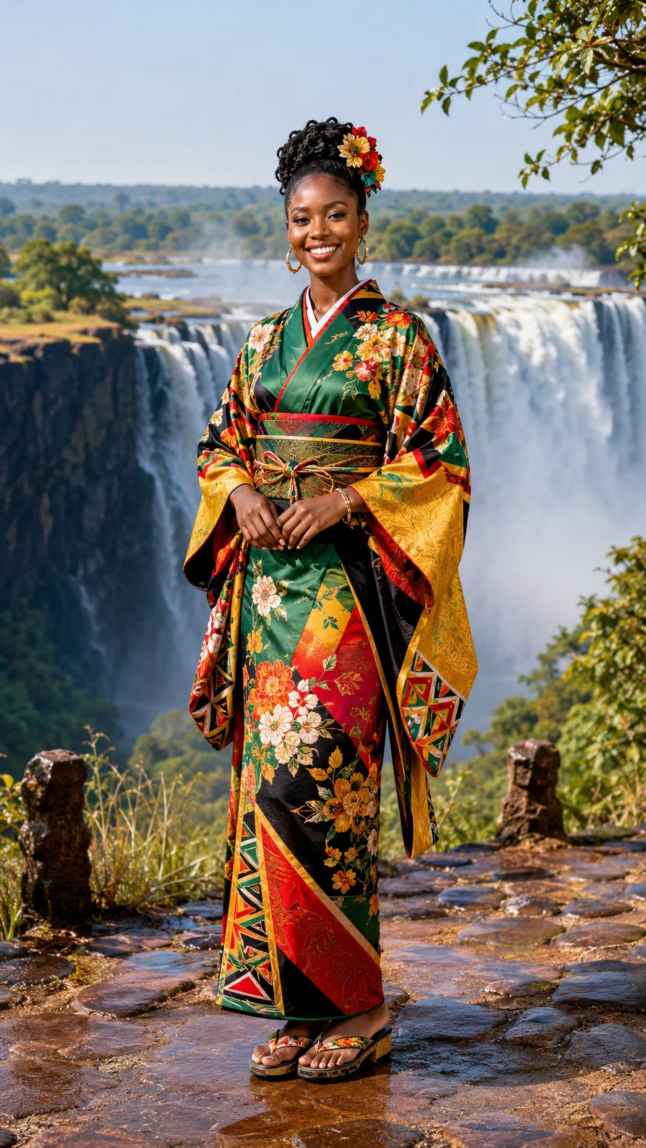 世界の民族衣装と日本の着物が出会う AIアート🇿🇼 ジンバウェ編