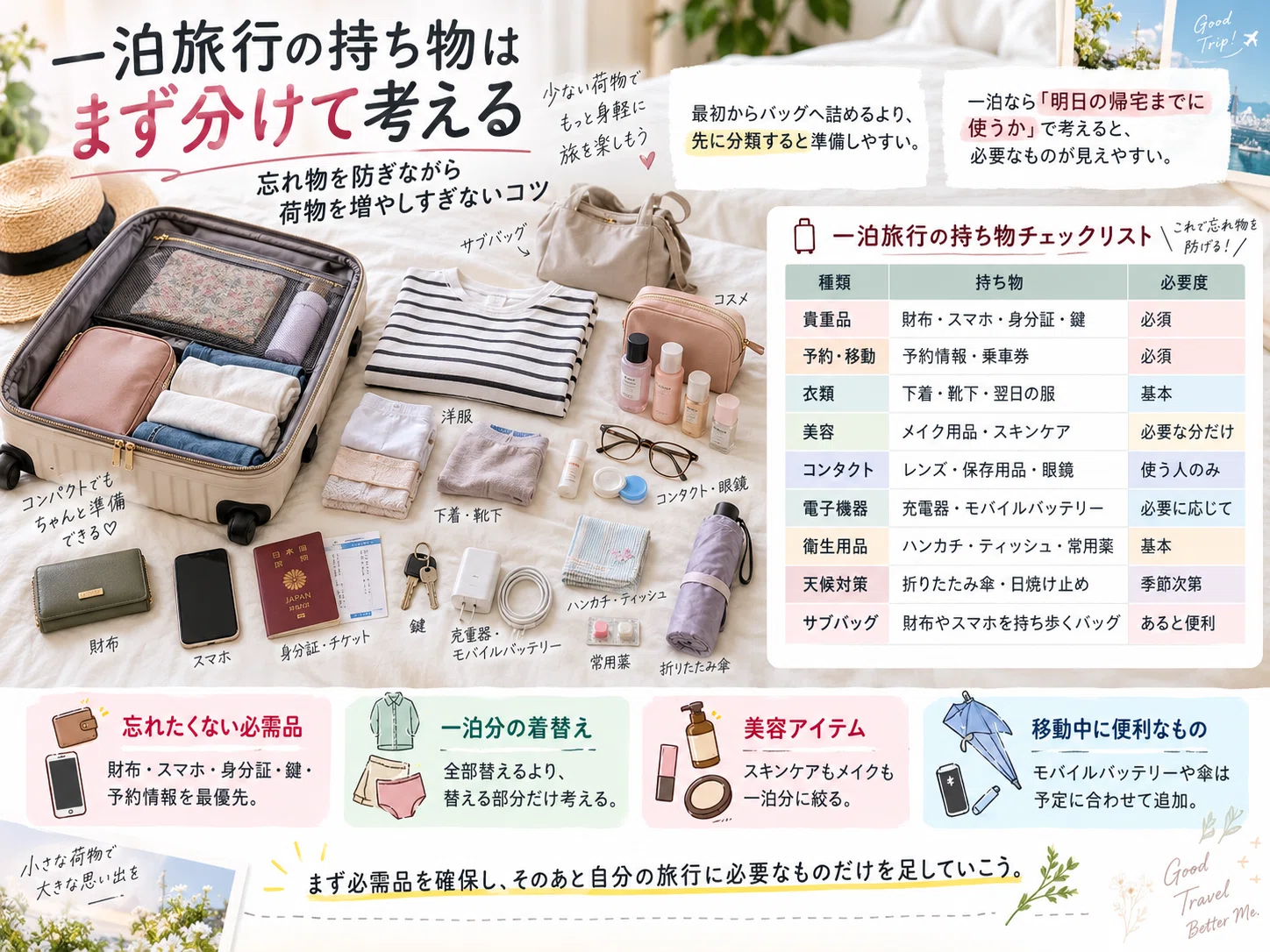 旅行 持ち物 女子 チェックリスト