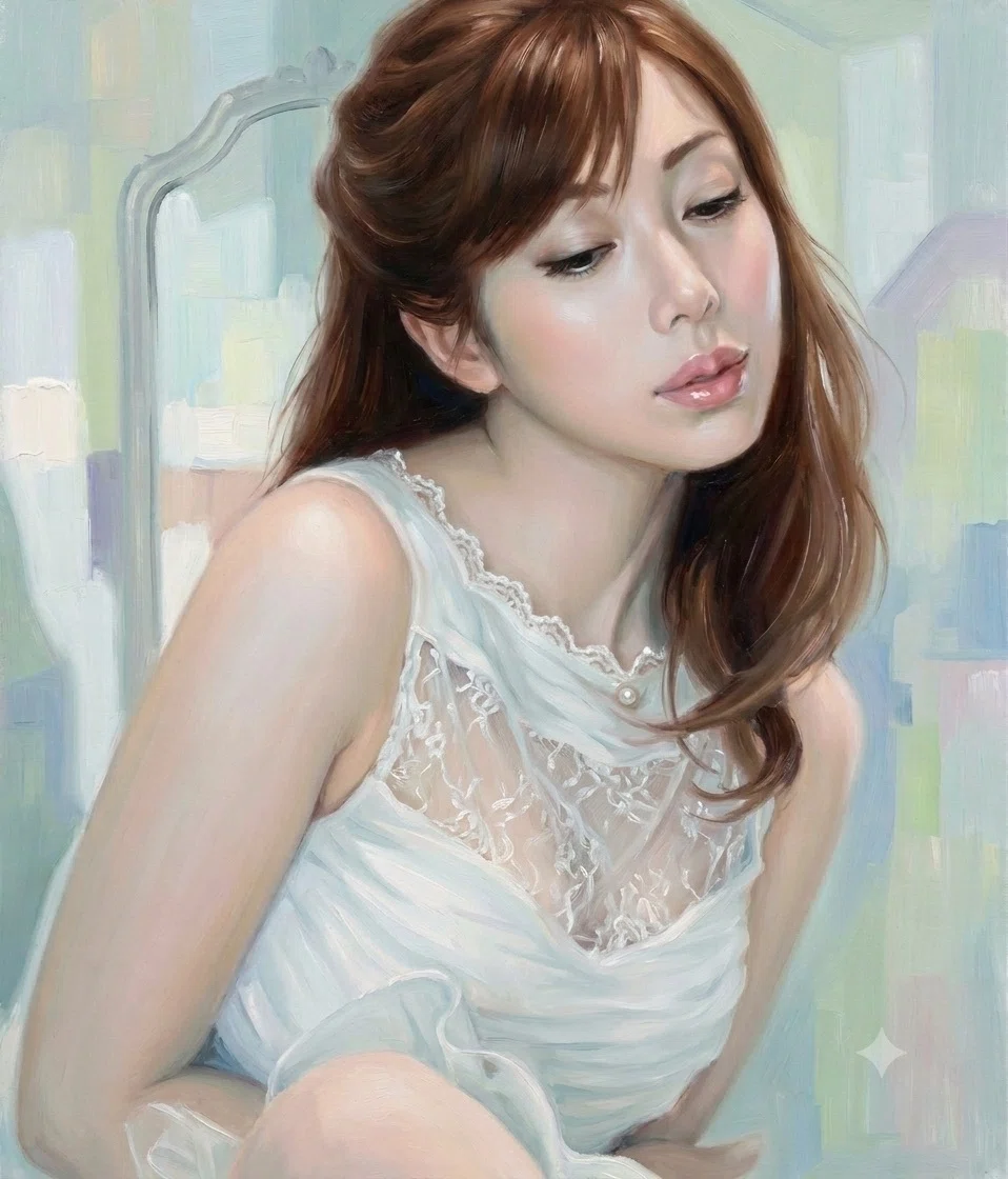 女性の姿 油彩画 小型 齢六〇 AI美人画に沼る③ 油彩画もできますよ なんと全作品見発表