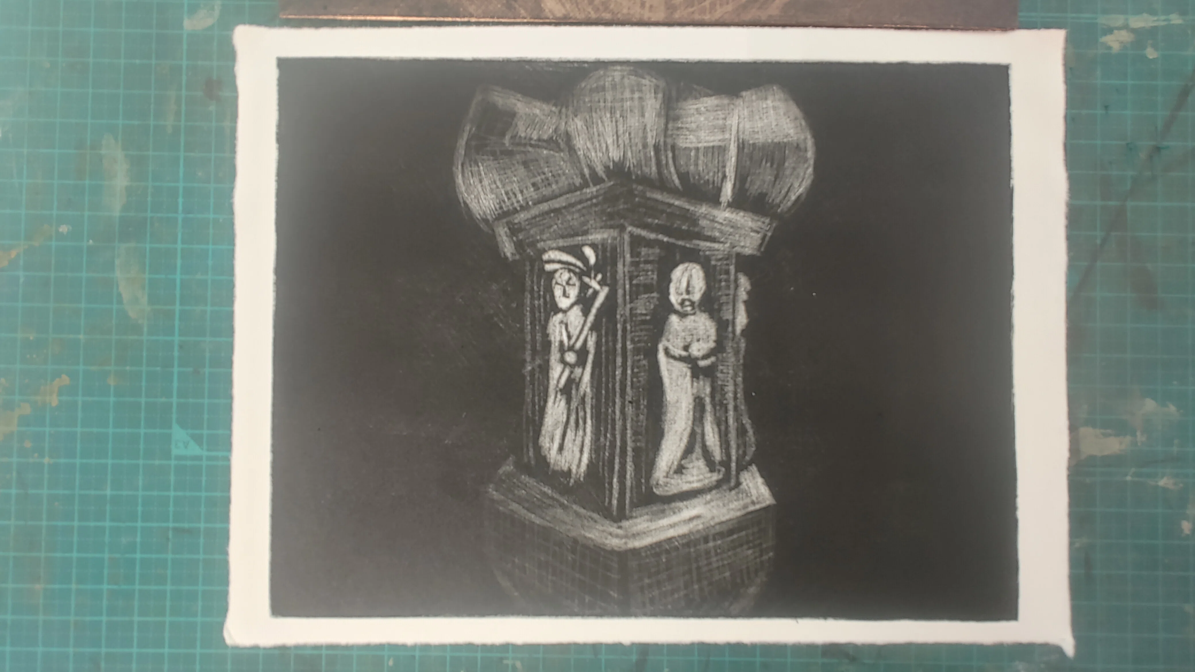 銅版画 『中山道 千旦林の六地蔵』 《ﾒｿﾞﾁﾝﾄ作品》｜佐藤プリン