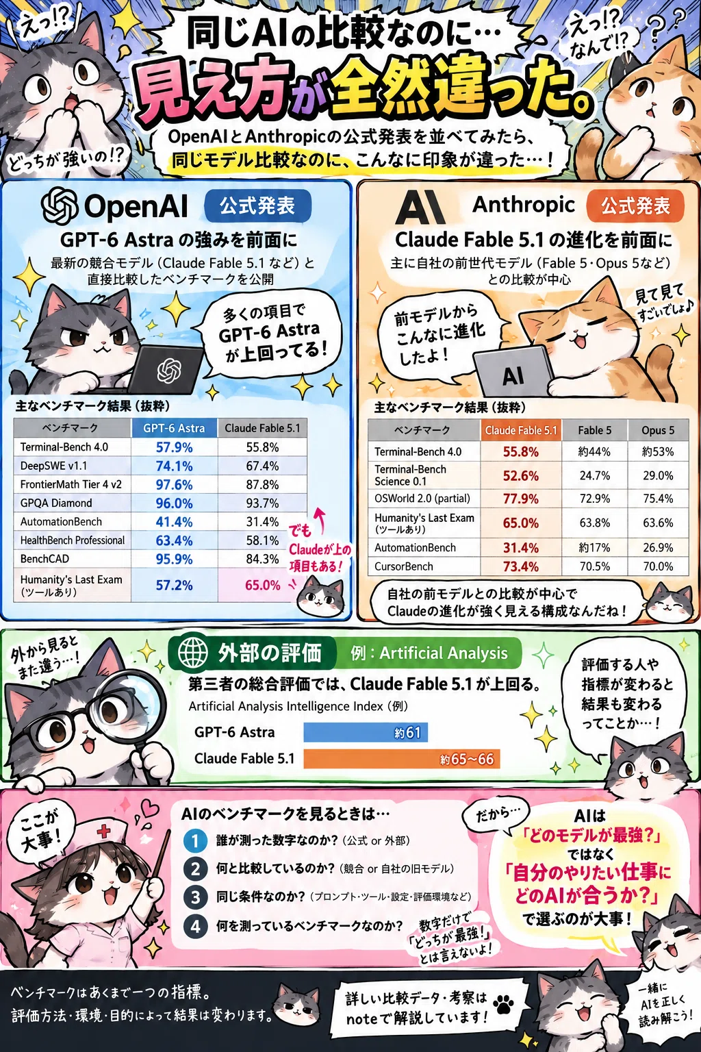 GPT-6 Astra vs Claude Fable 5.1｜公式ベンチマークを並べたら「見せ
