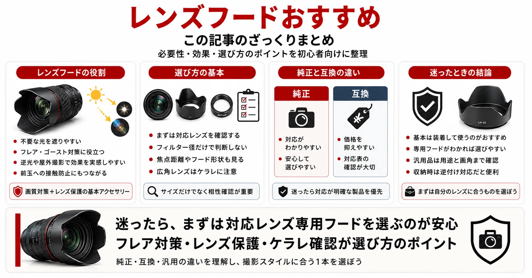レンズフードおすすめ7選｜必要性・効果・純正と互換の選び方を初心者