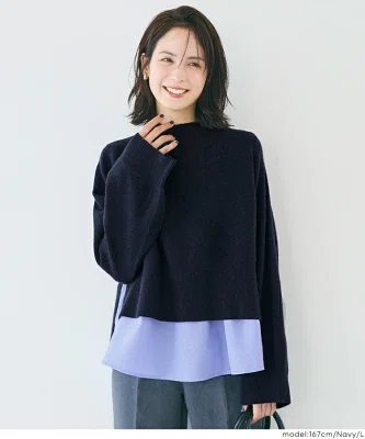 coca 2点セットハイネックニット ネイビーのレイヤードデザイン