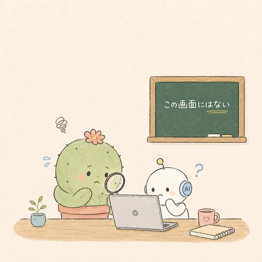 一つの画面だけを見て数字がないと悩むAIとサボテン先生