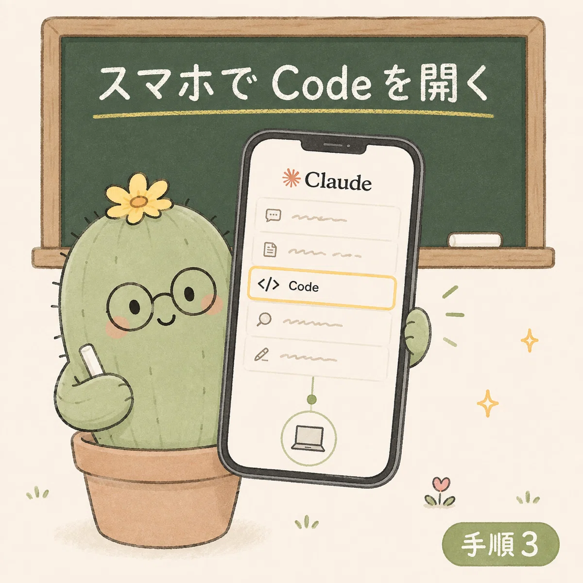 スマホのClaudeアプリからCodeを開く