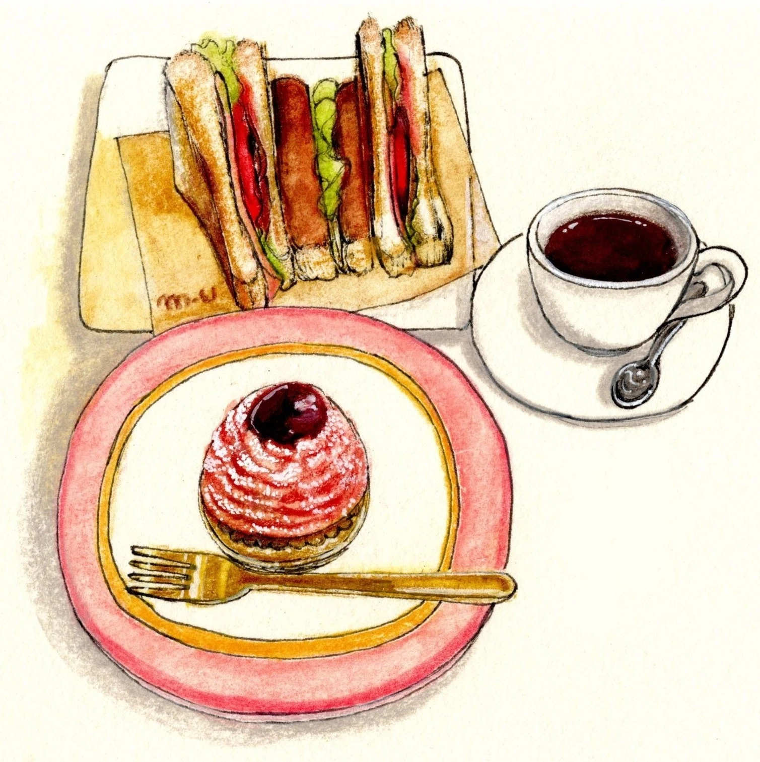 直筆絵画★作家SUCCO 作★森のカフェ2018年 講座のお知らせ】すてきなカフェスケッチ｜宇佐江みつこ