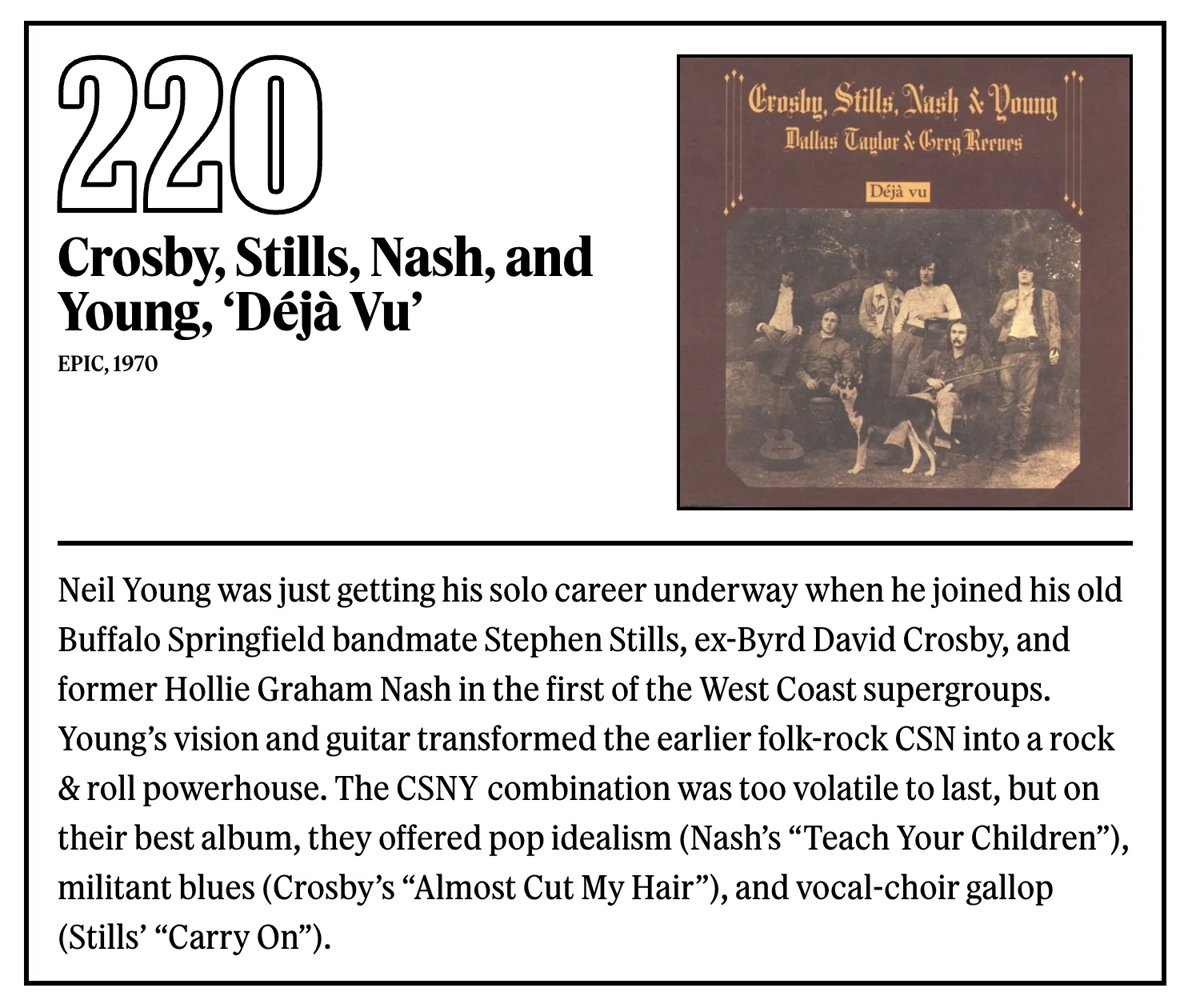 220位：クロスビー、スティルス、ナッシュ＆ヤング『Déjà Vu』（1970年
