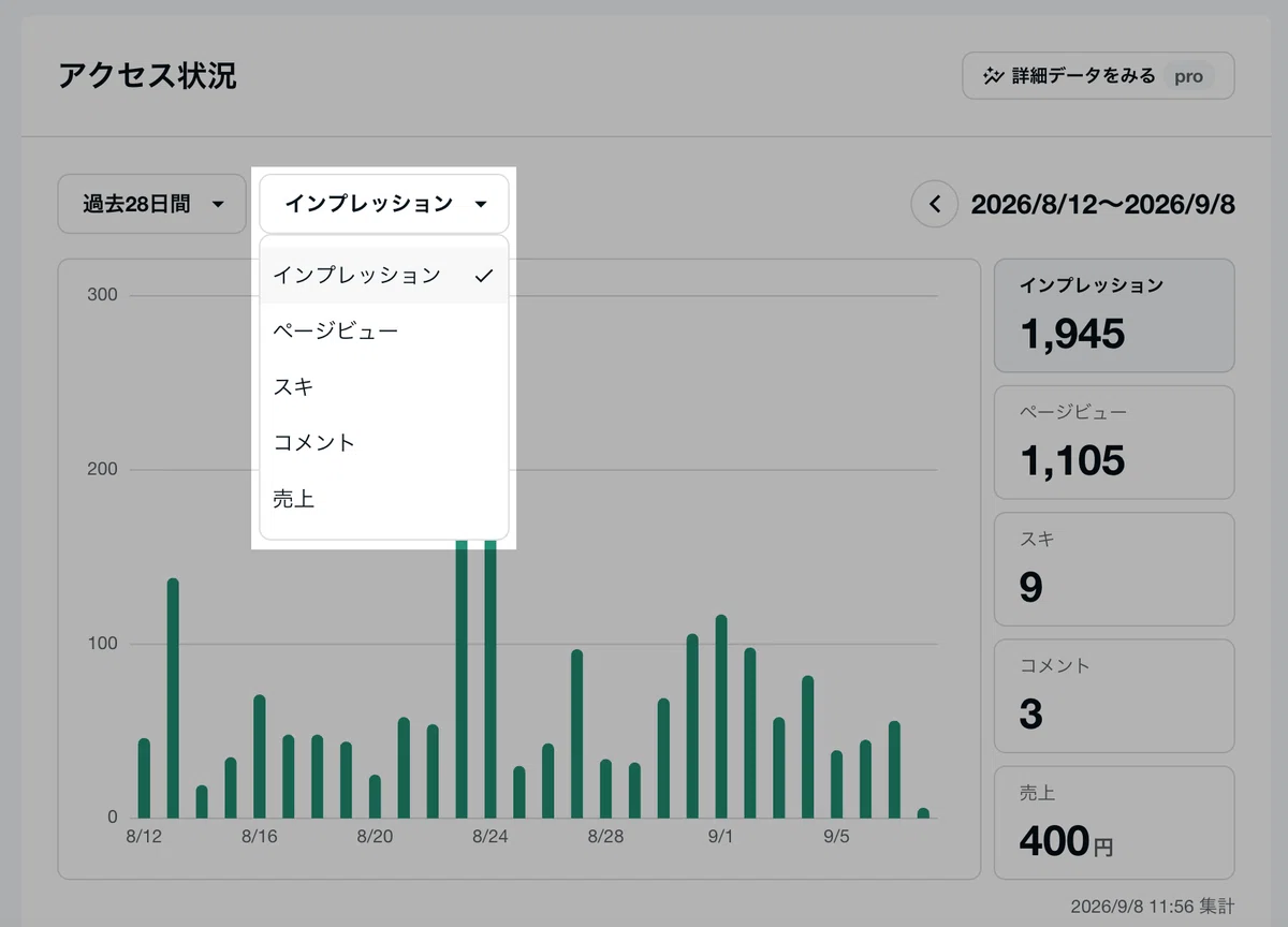 指標を選択する画面