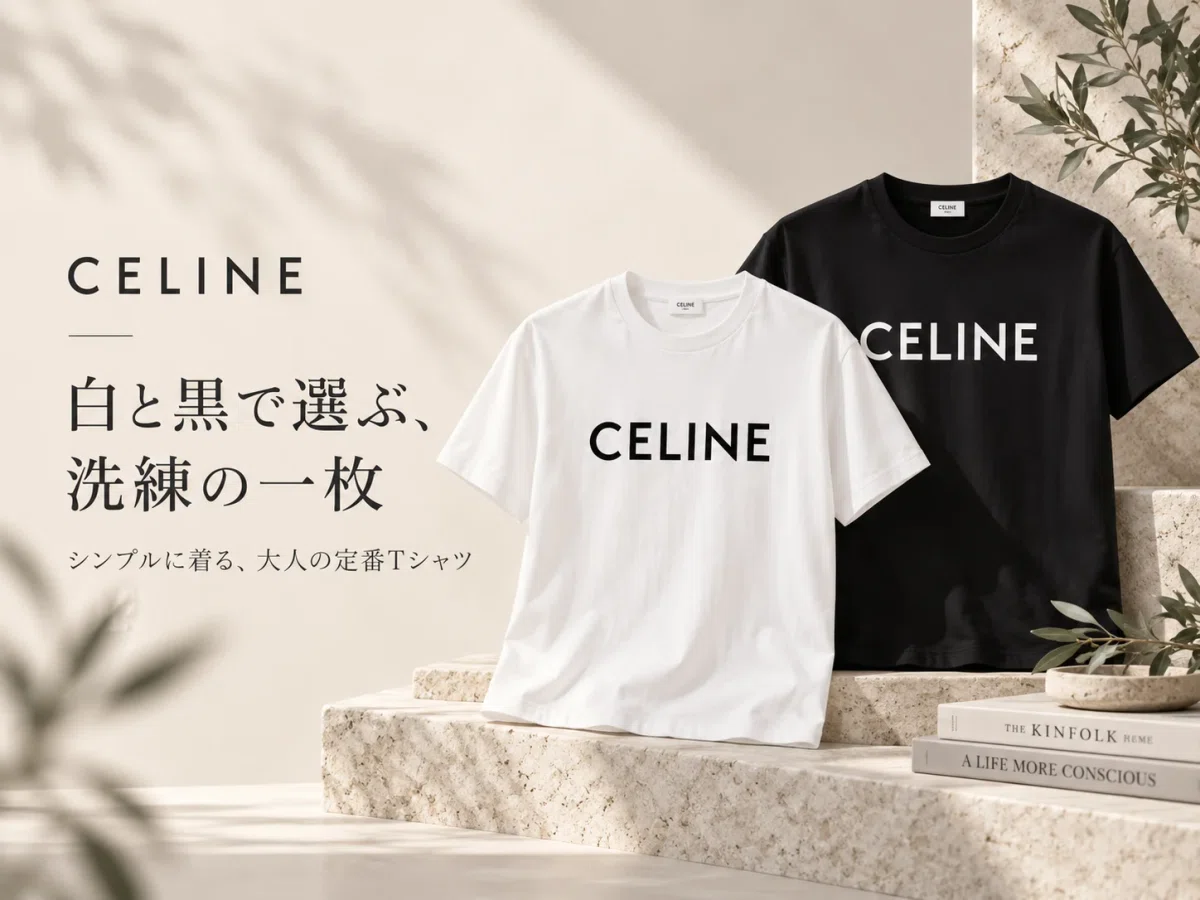 【良品】セリーヌ ルーズ プリント Tシャツ ホワイト CELINE ルーズTシャツ｜シンプルなのに目を惹く、大人のロゴTスタイル