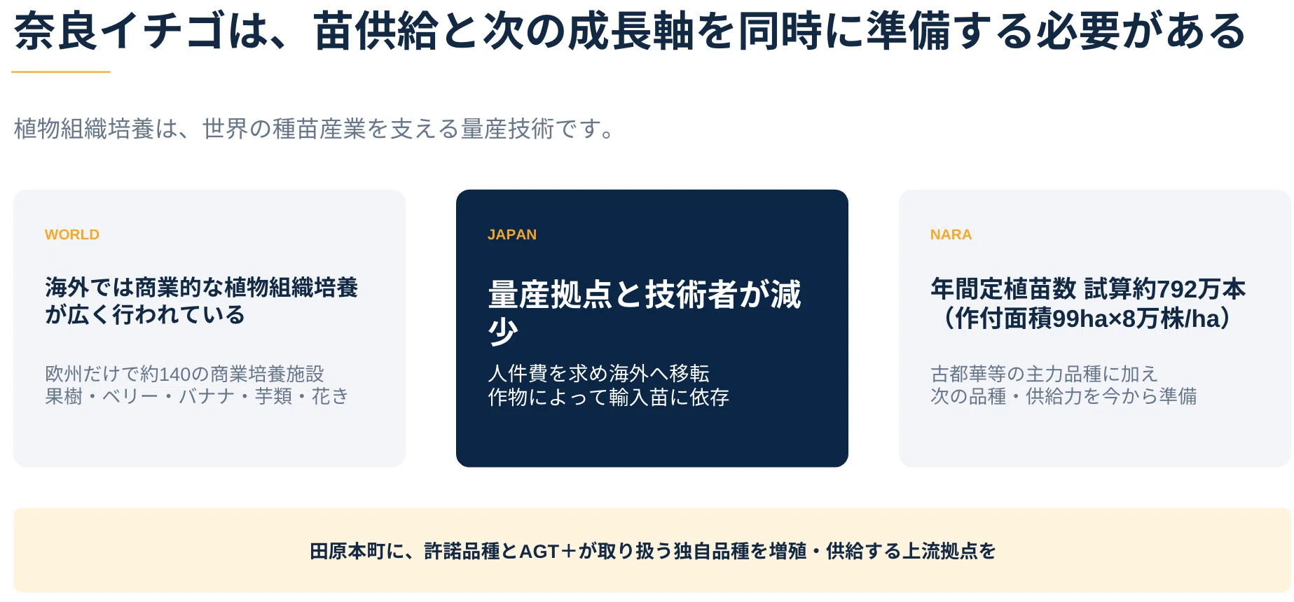 奈良のイチゴを苗から支え、全国へ。田原本町で始まる『組織培養苗』の