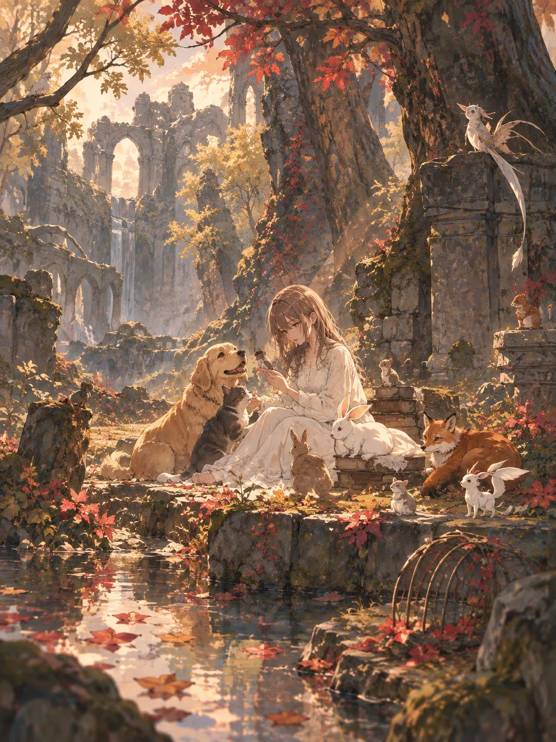 森の中の紅葉の画像