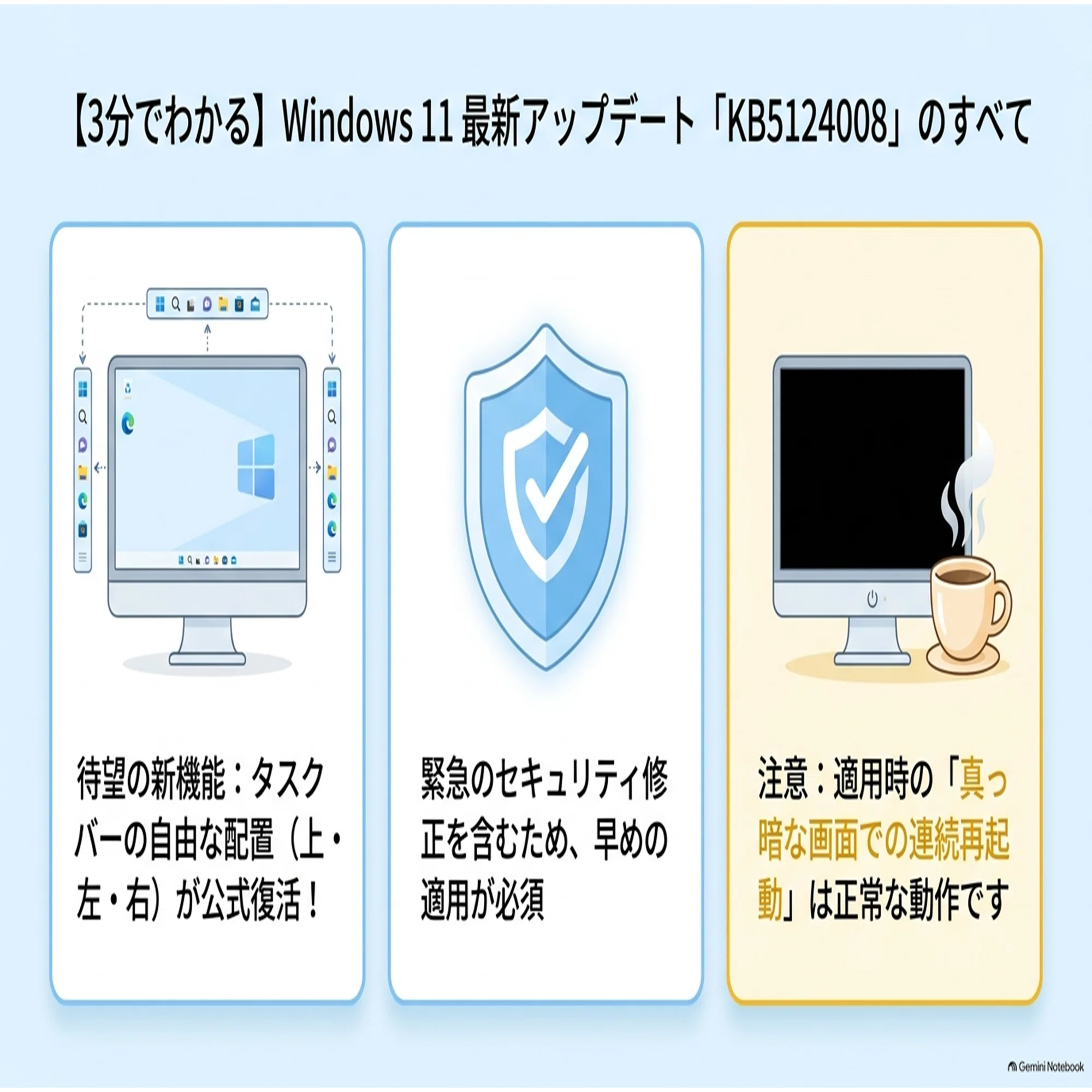 2026年9月最新】Windows 11「KB5124008」徹底解説！タスクバー復活