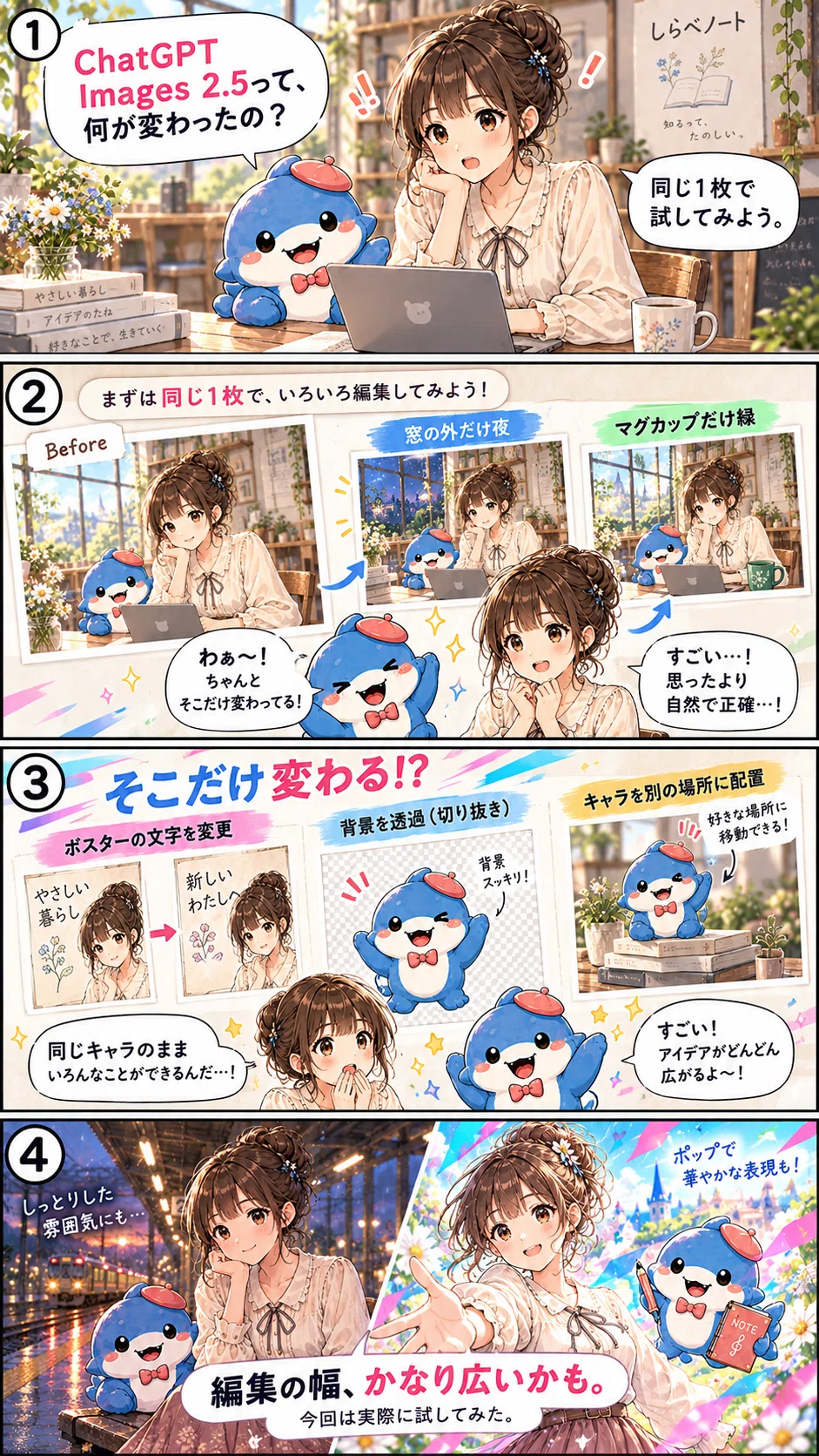 ChatGPT Images 2.5を試した。「ここだけ変えて」が、かなり通るように