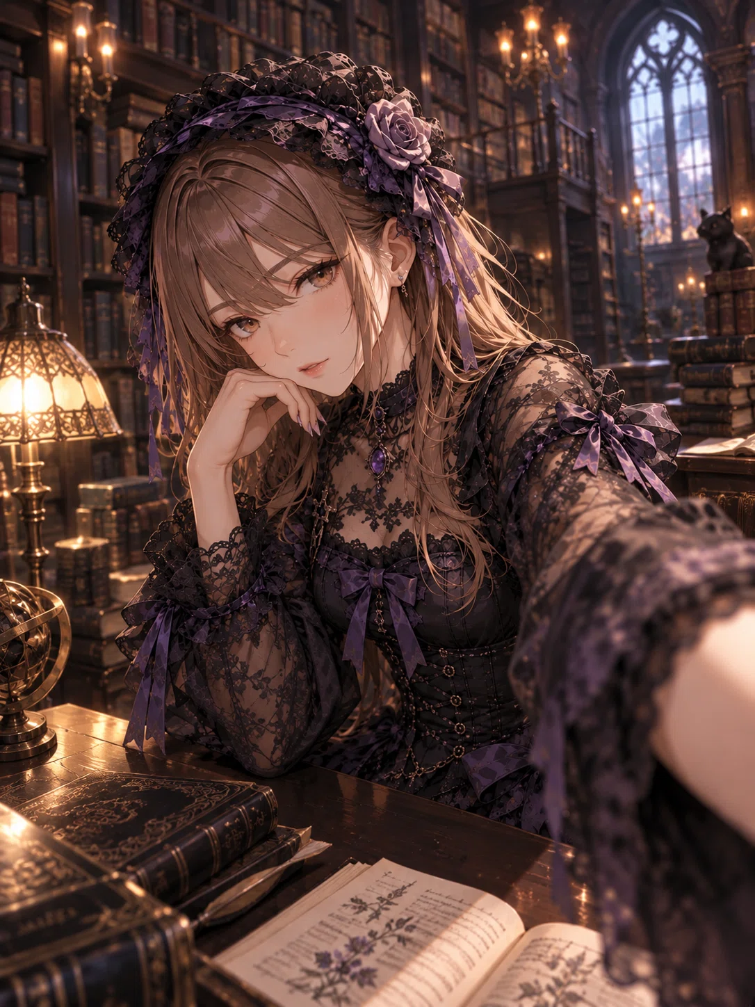 紅葉ちゃんの古い図書館での自撮り画像