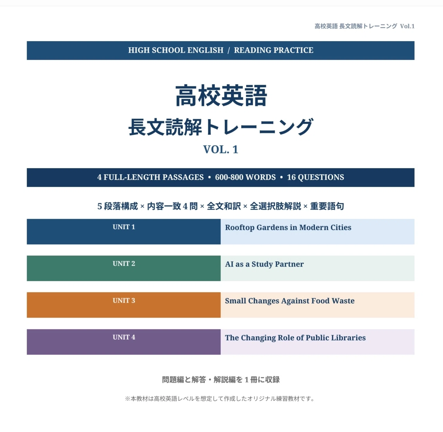 PDF＋Word】高校英語 長文読解トレーニング Vol.1｜朔