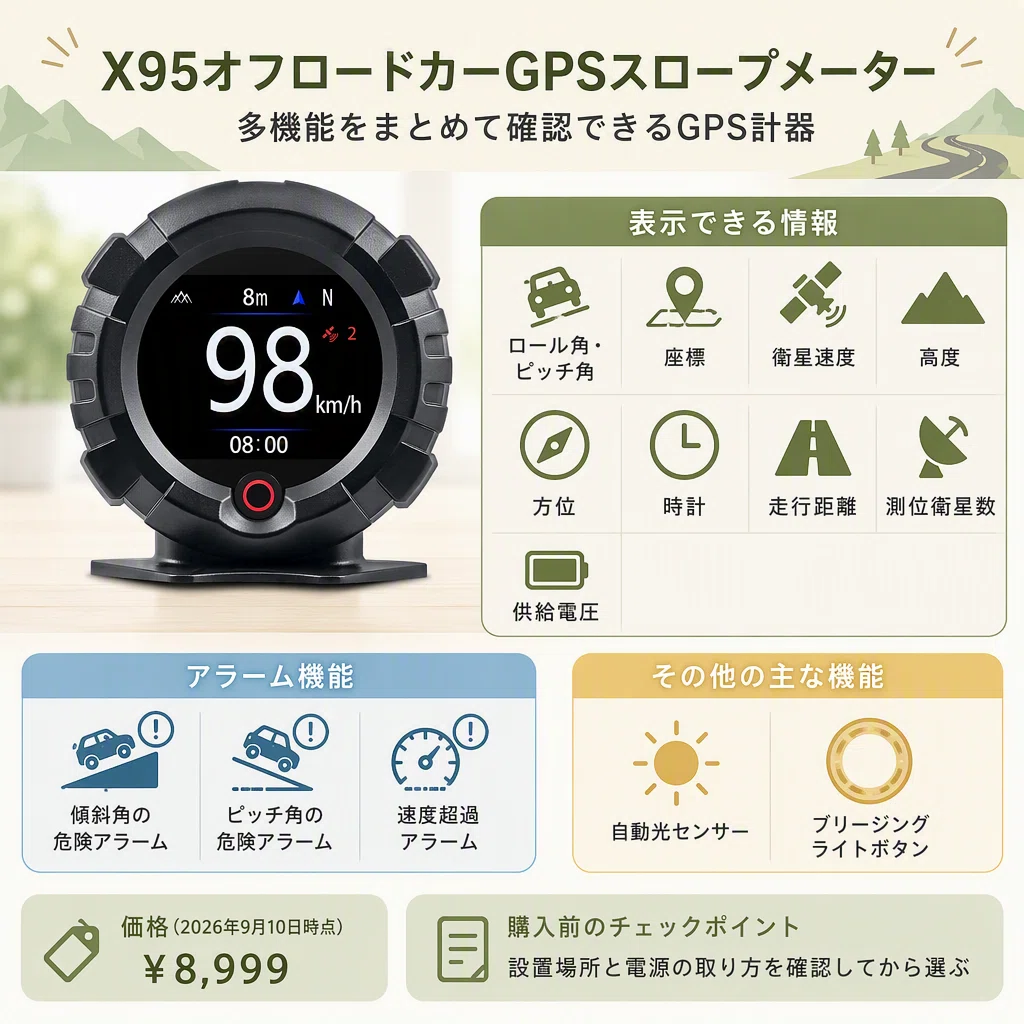 ジムニー用デジタル傾斜計は専用設計かGPS多機能か。CX504KとX95の