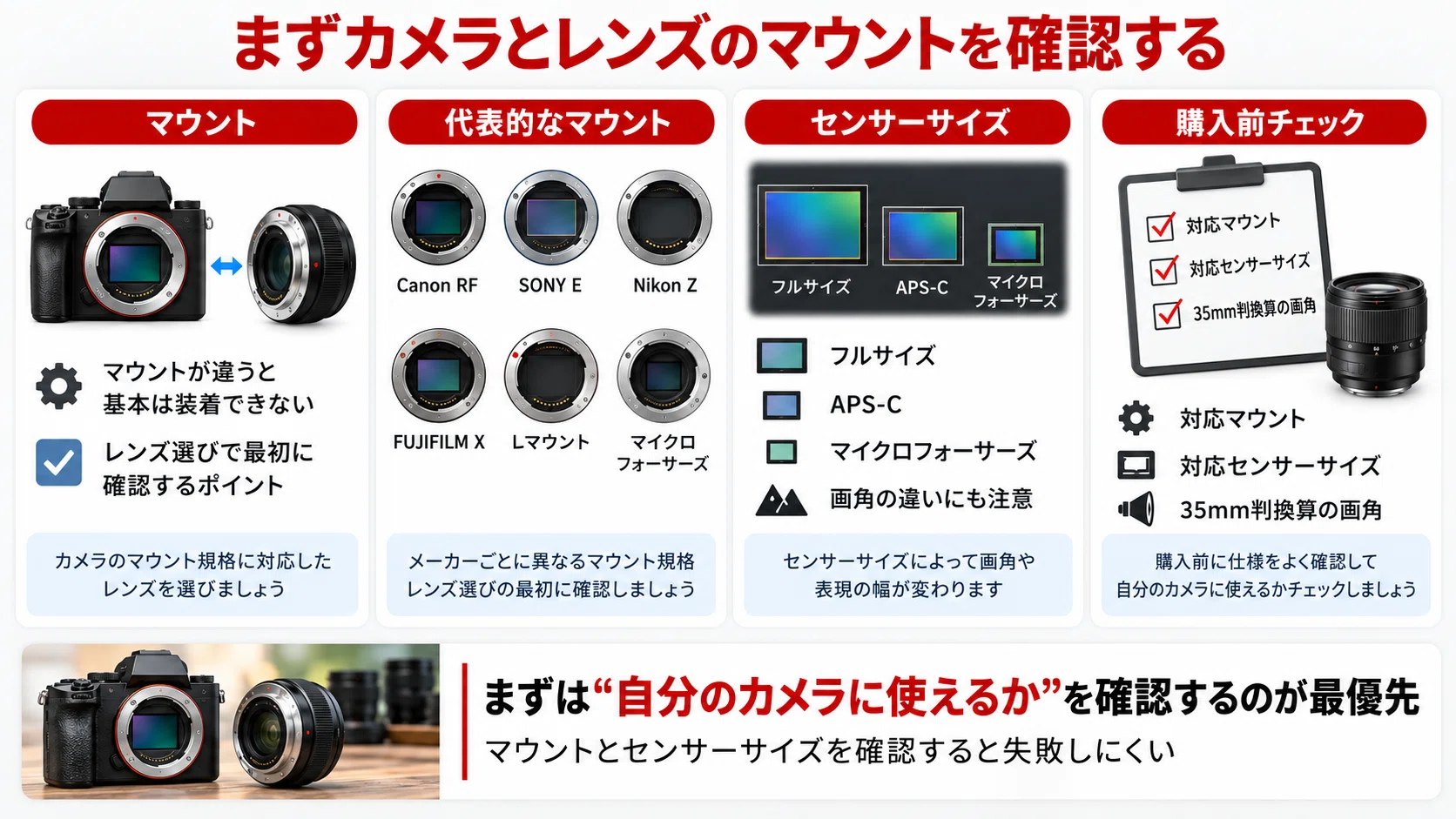 交換レンズの選び方を初心者向けに解説｜焦点距離・F値・マウントで