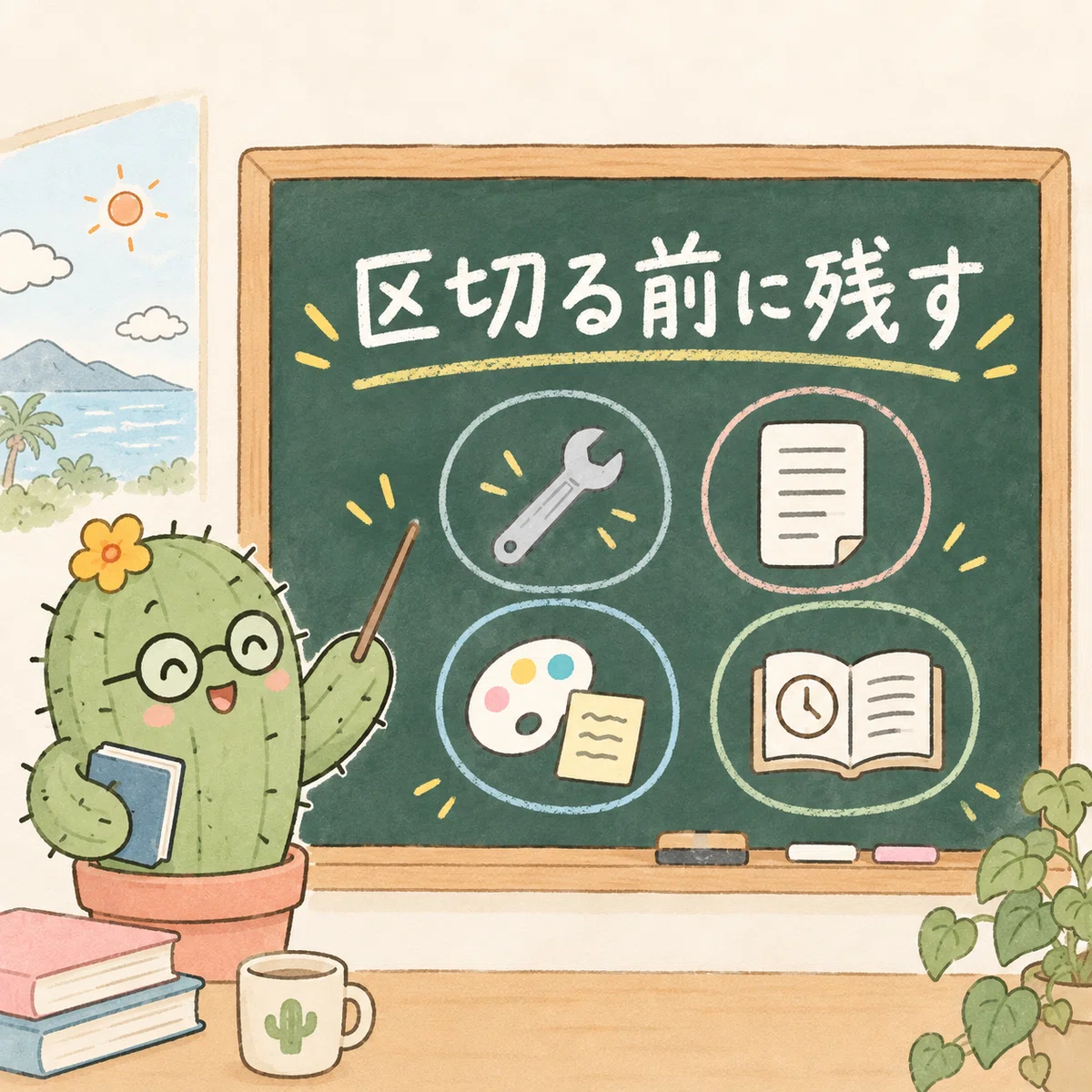 会話を短くする前に確認したい4場面を、やさしい黒板で示す図解