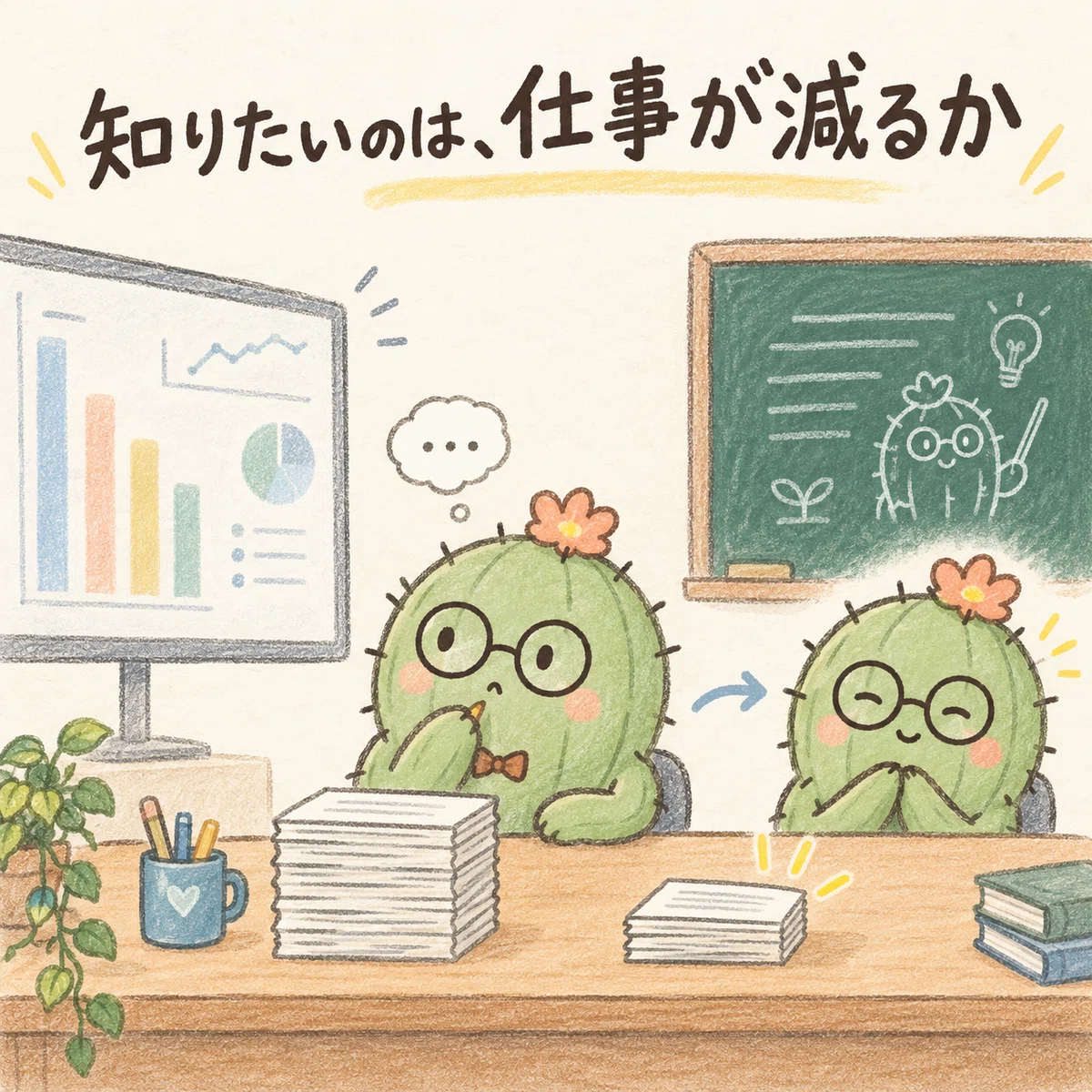 テストの点数ではなく、目の前の仕事が減るか考えるサボテン先生