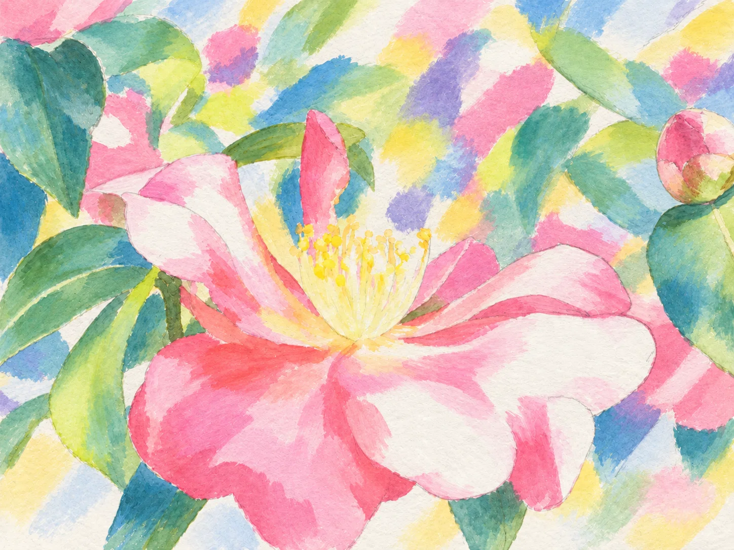 描き方解説GPT:03]源氏山公園の山茶花:アクリル画《フォービズム風