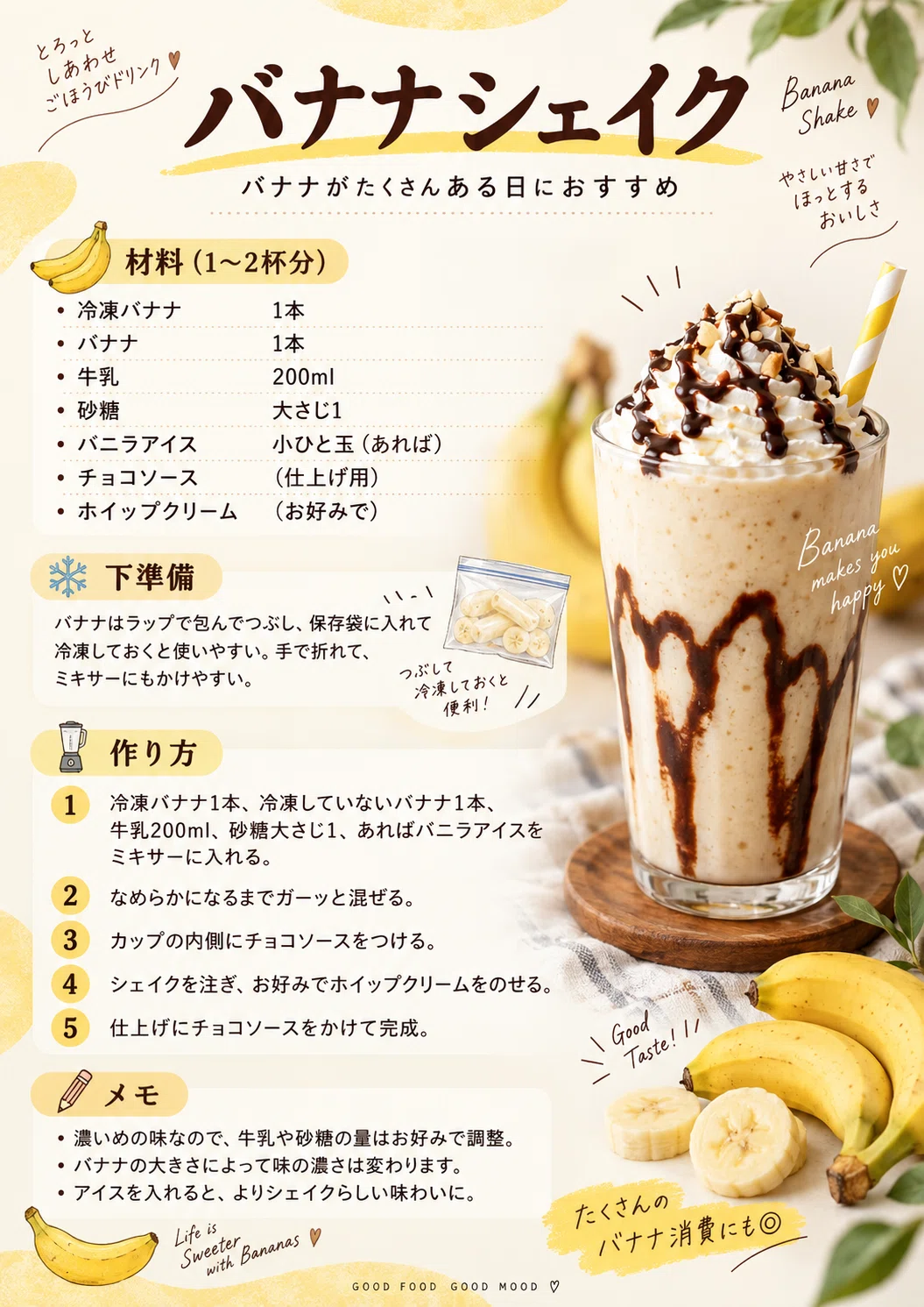 うんめ〜チョコバナナシェイクを作ろう｜もへ