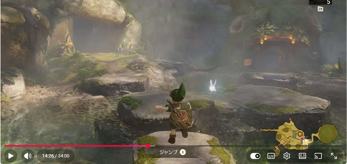 時のオカリナ公式yutubeの実機ゲームでジャンプしている画像