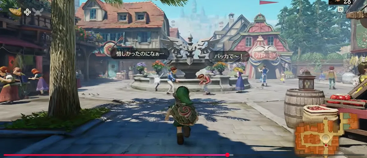 時のオカリナ公式yutubeの実機ゲーム内のハイラル城下町の画像
