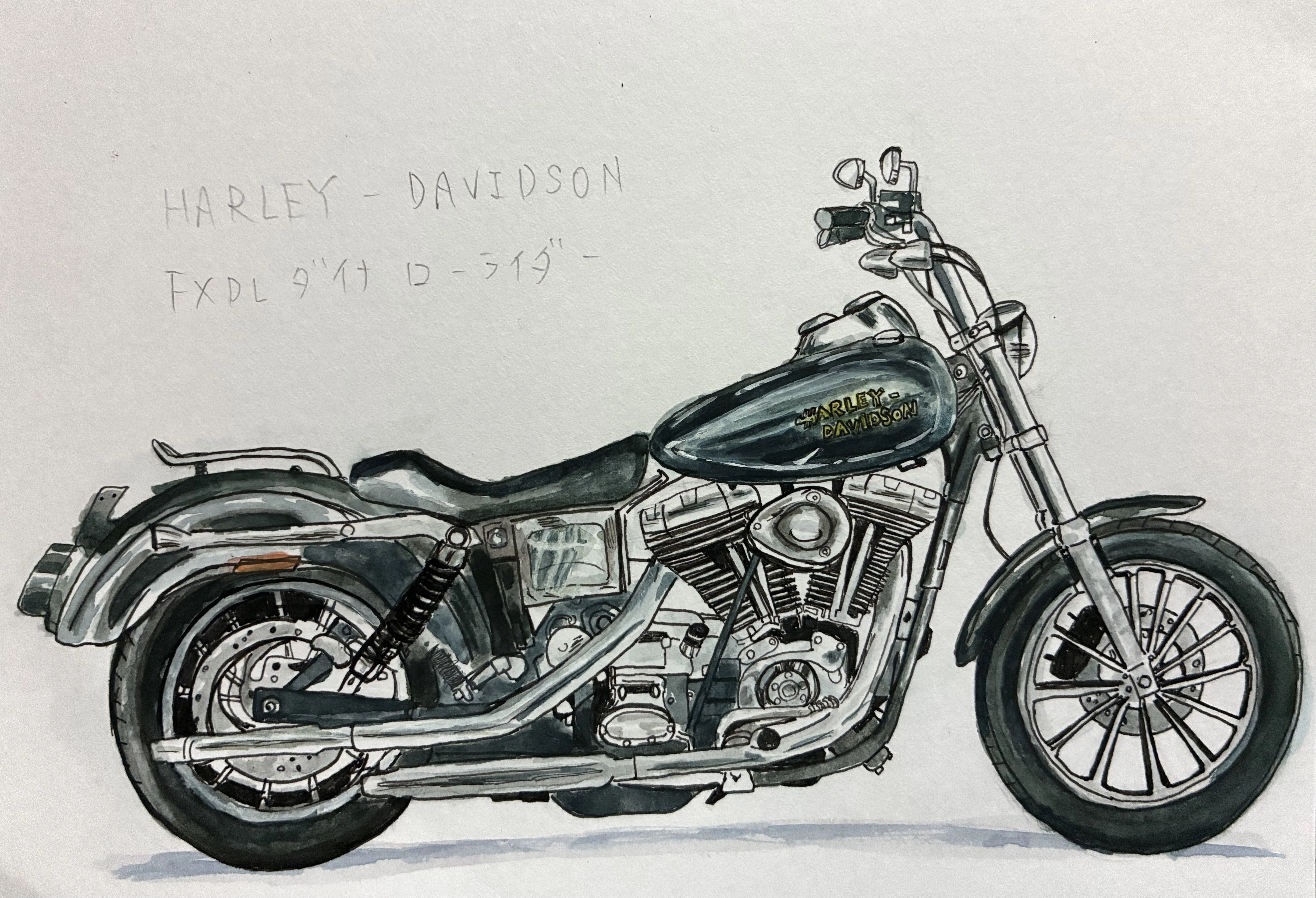 Watercolor painting of a Harley-Davidson FXLD Dyna Low Rider｜ Oto