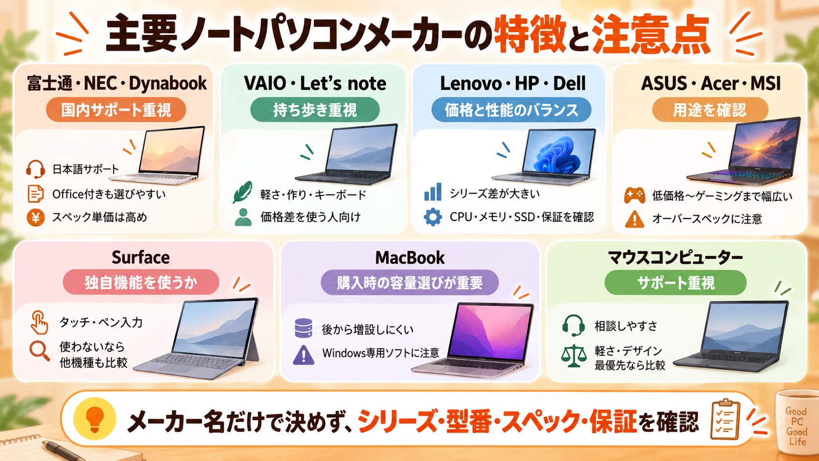 買ってはいけないノートパソコンは？避けたい特徴7つとメーカーの