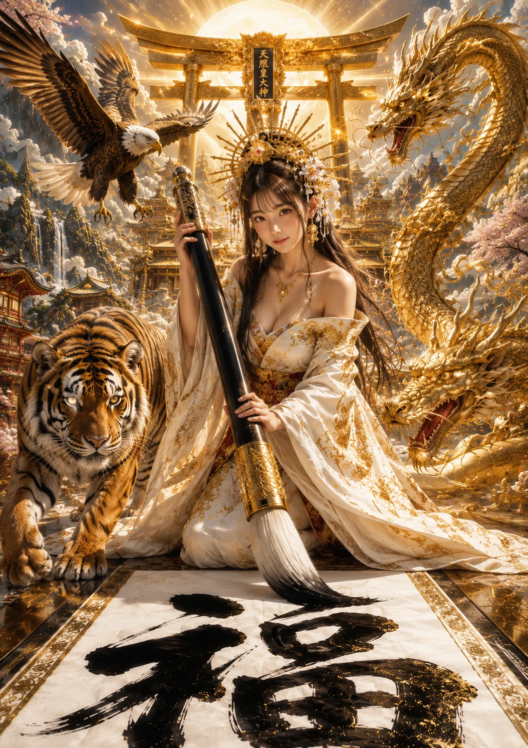 天照皇大神×金龍×虎×鷲 開運招福 金運上昇 開運アートアクリルお守り