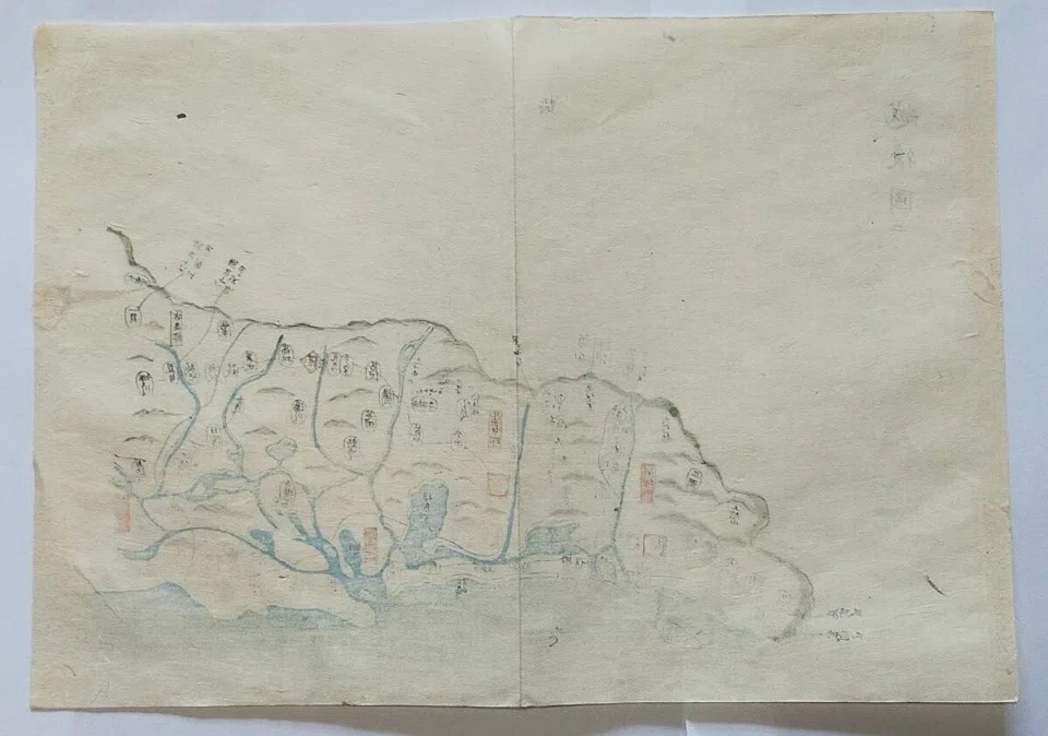 江戸時代　越後味方村白根付近　彩色古地図　和紙裏打　長さ196cm 越後国 二』🗾（江戸時代（推測）・木版手彩色／越後国を複数図に分け
