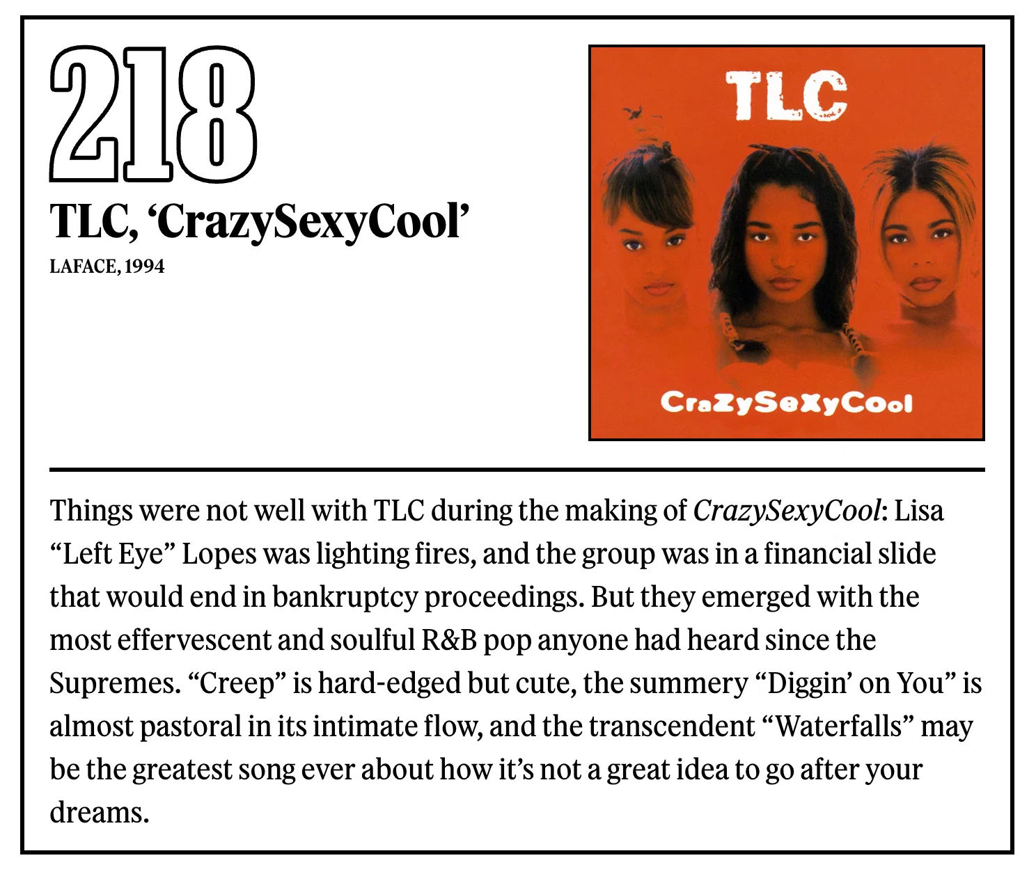 218位：TLC『CrazySexyCool』（1994年）｜「歴代最高のアルバム500選
