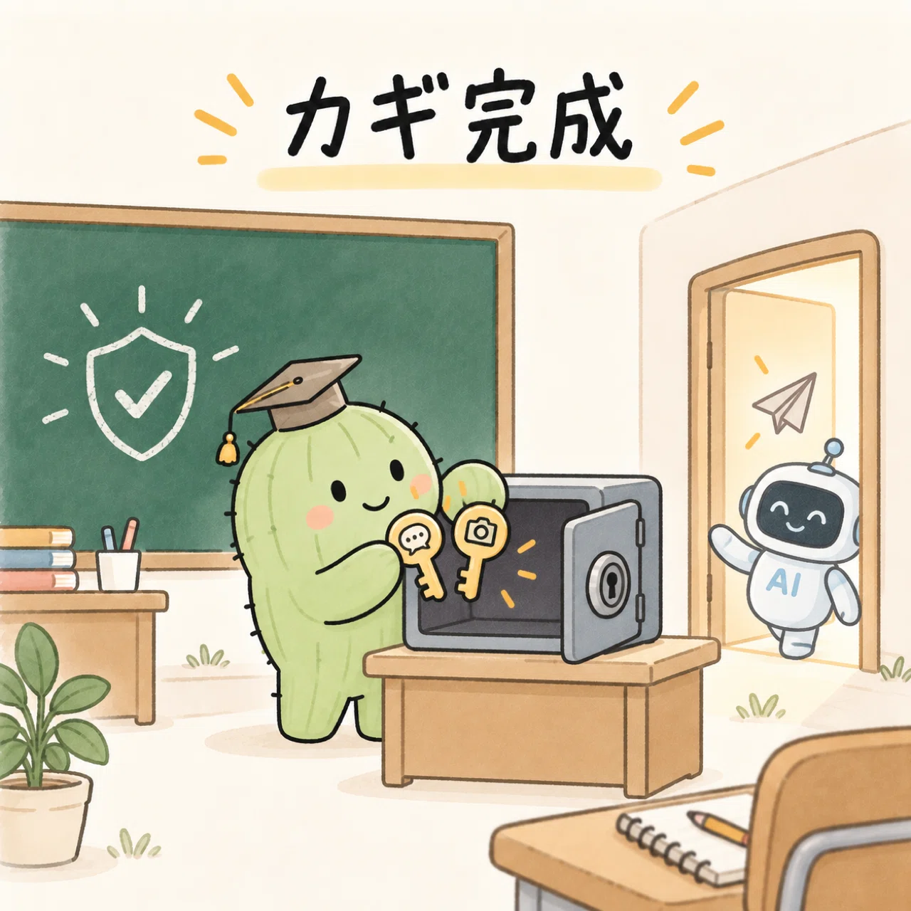 2つのカギを手にしたサボテン先生